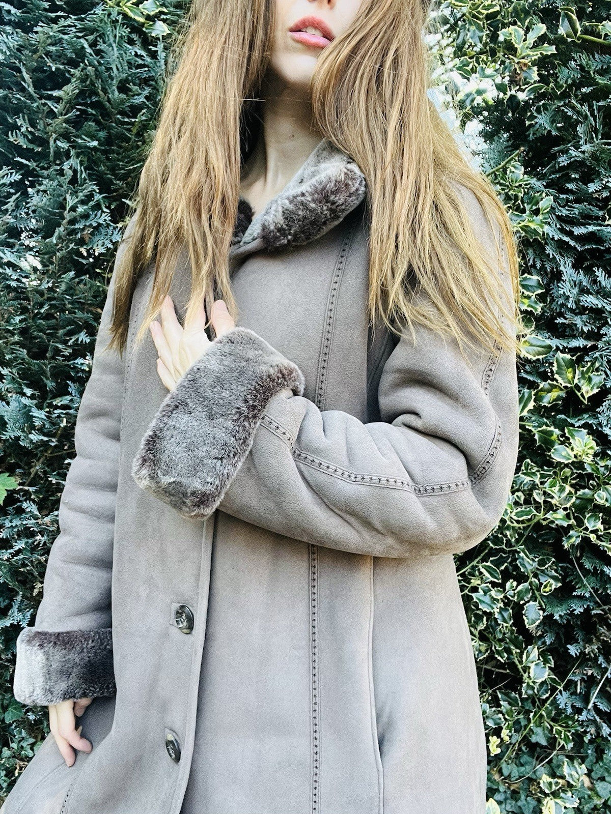 Warm Winter Afghan Coat, Faux Fur Lines Shearling, Embroidered Jacket Grey 16