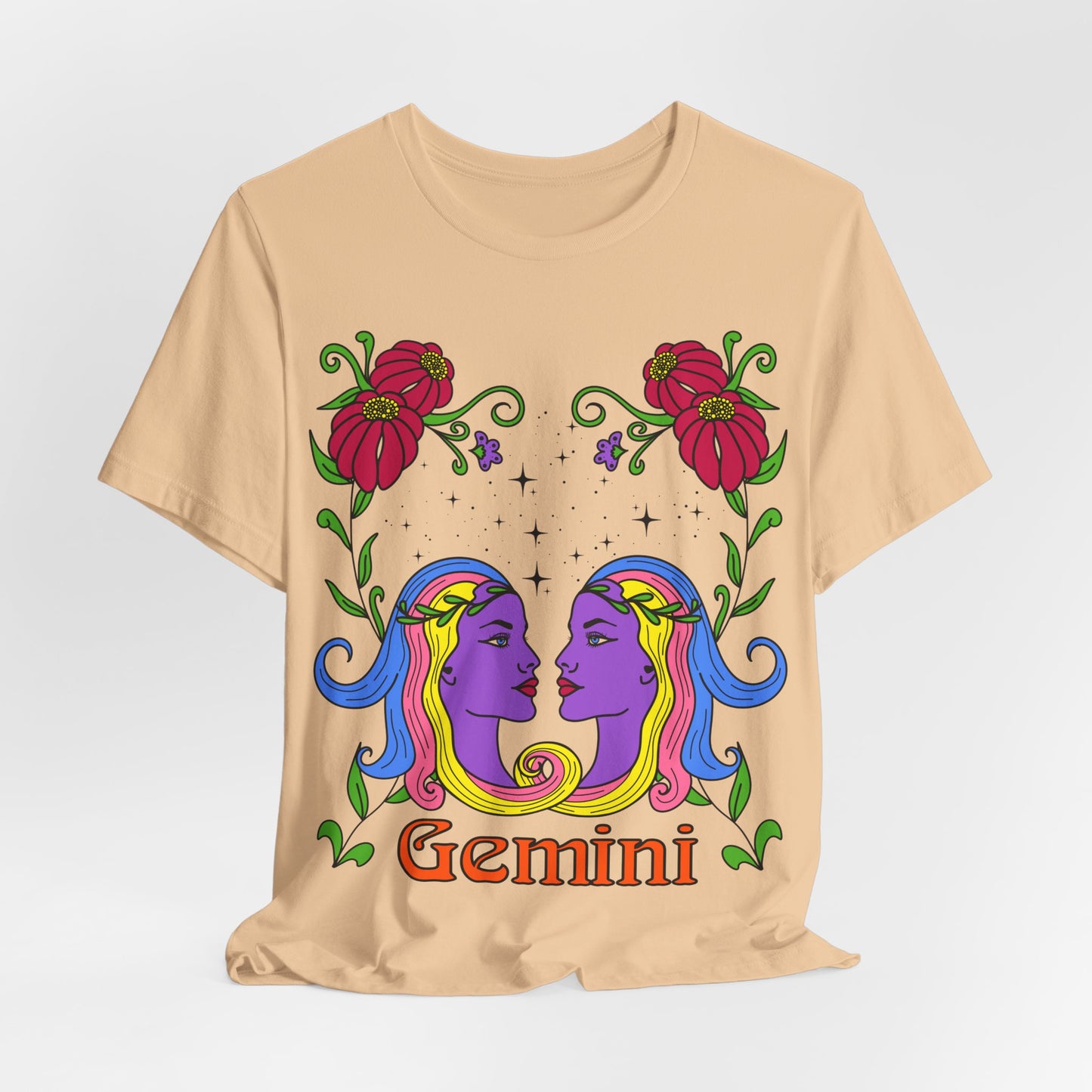 Gemini star sign T-Shirt, Twins zodiac astrology top, Horoscope birthday gift Tee, Bold retro colourful Design tshirt