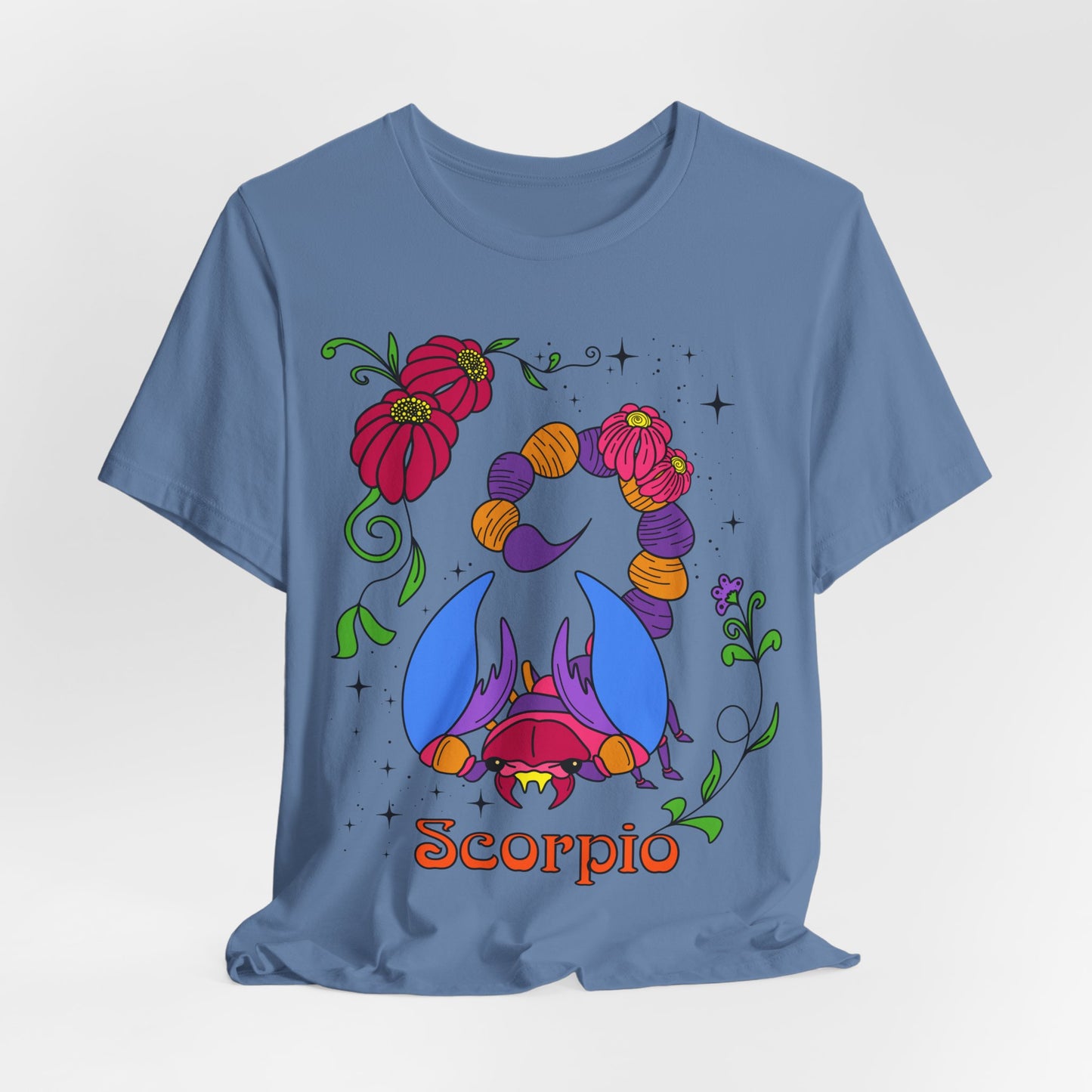 Scorpio star sign T-Shirt, Scorpion zodiac astrology top, Horoscope birthday gift Tee, Bold retro colourful Design tshirt