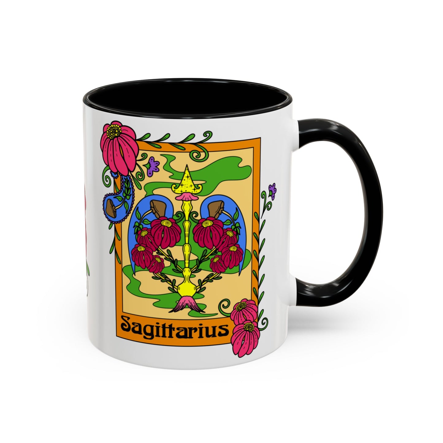 Sagittarius star sign mug, Bow and arrow zodiac astrology coffee cup, Horoscope birthday gift mug, Bold retro colourful Design ceramic mug
