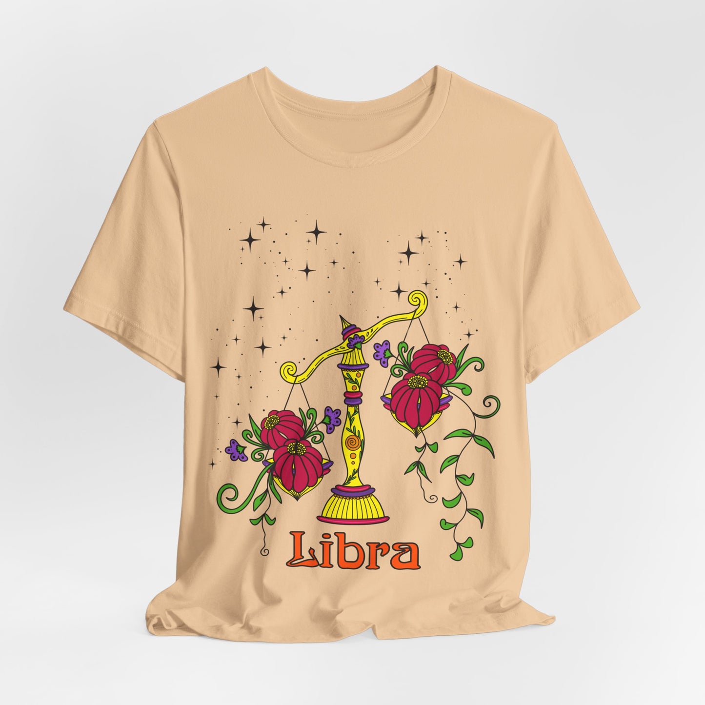 Libra star sign T-Shirt, scales zodiac astrology top, Horoscope birthday gift Tee, Bold retro colourful Design tshirt