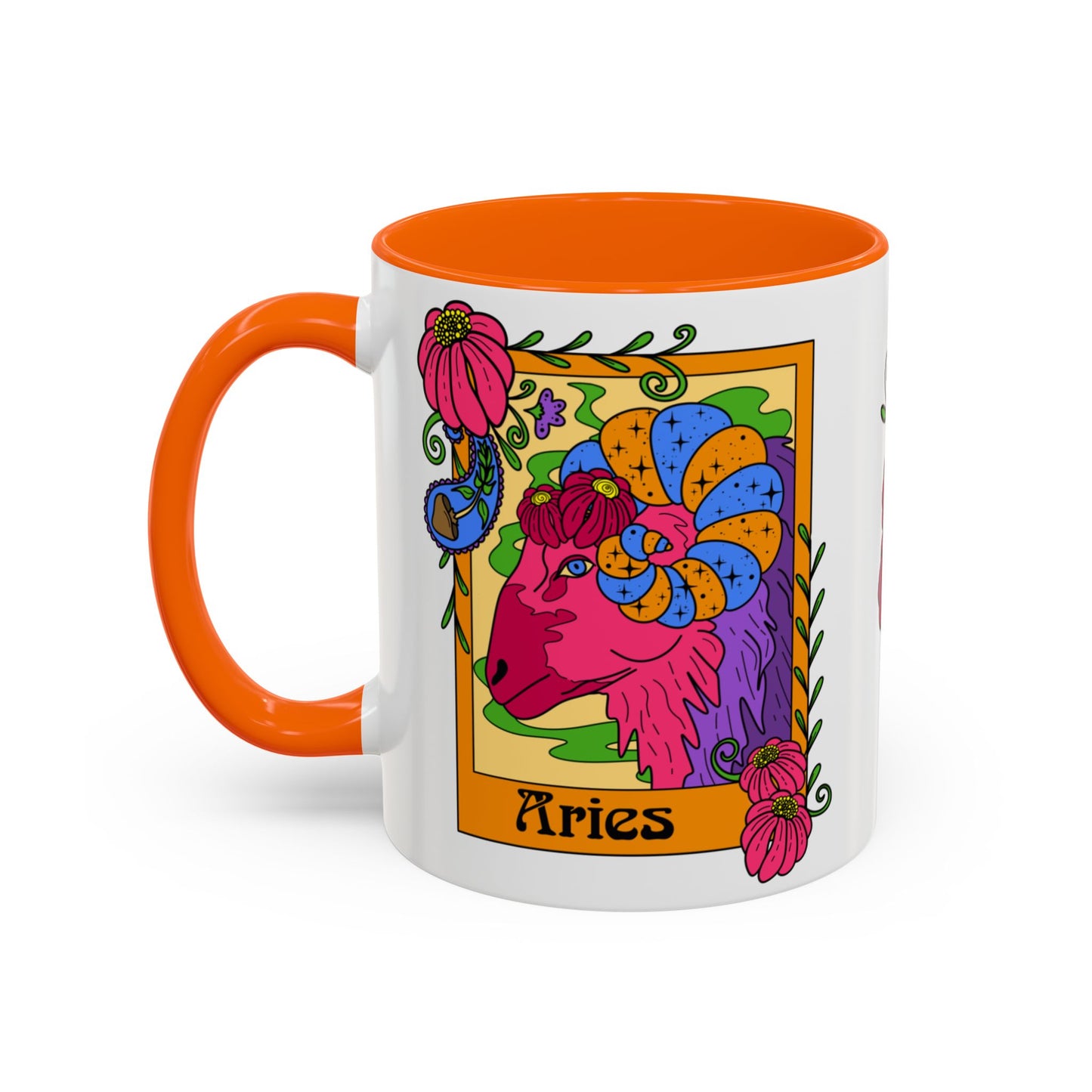 Aries star sign mug, Ram zodiac astrology coffee cup, Horoscope birthday gift mug, Bold retro colourful Design ceramic mug