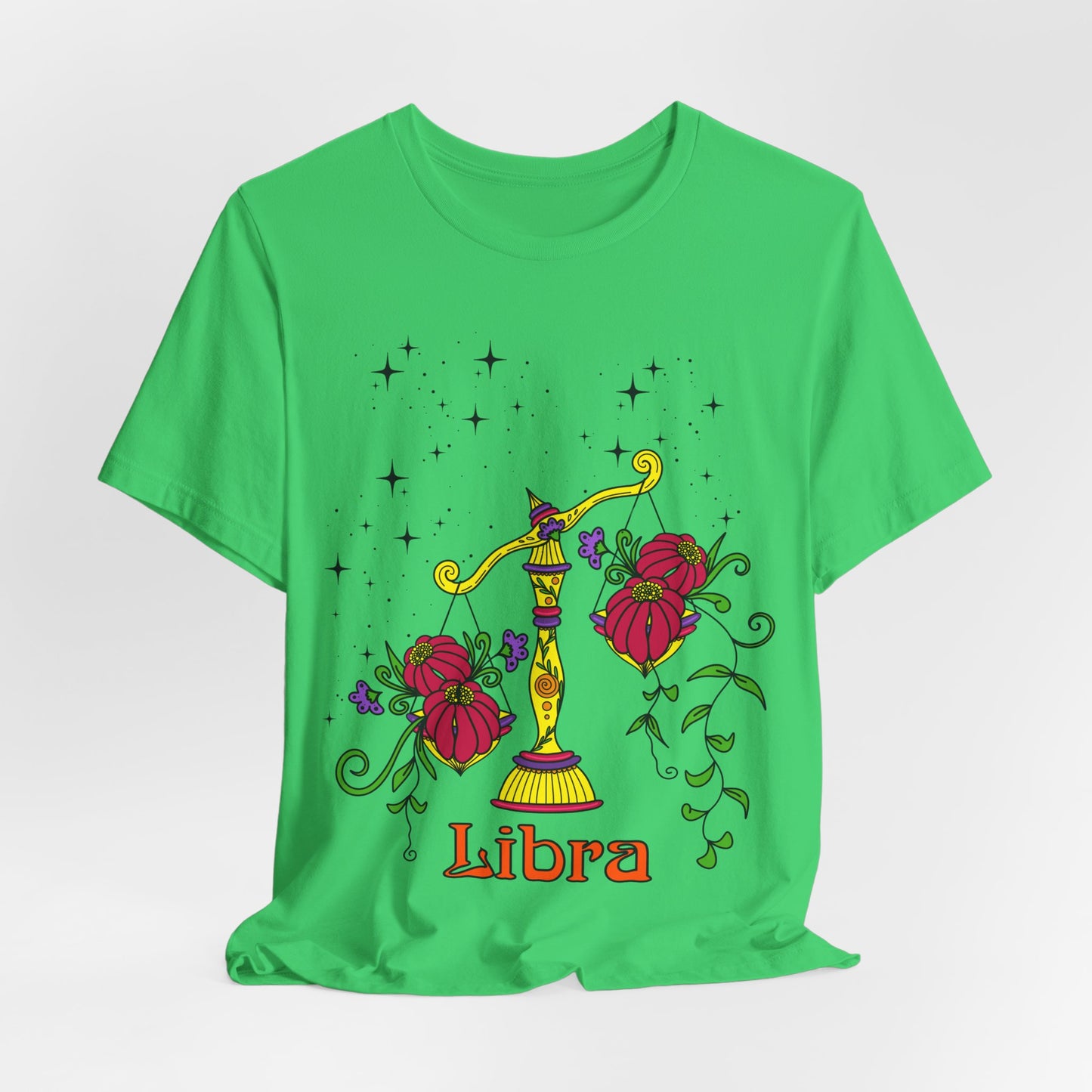 Libra star sign T-Shirt, scales zodiac astrology top, Horoscope birthday gift Tee, Bold retro colourful Design tshirt