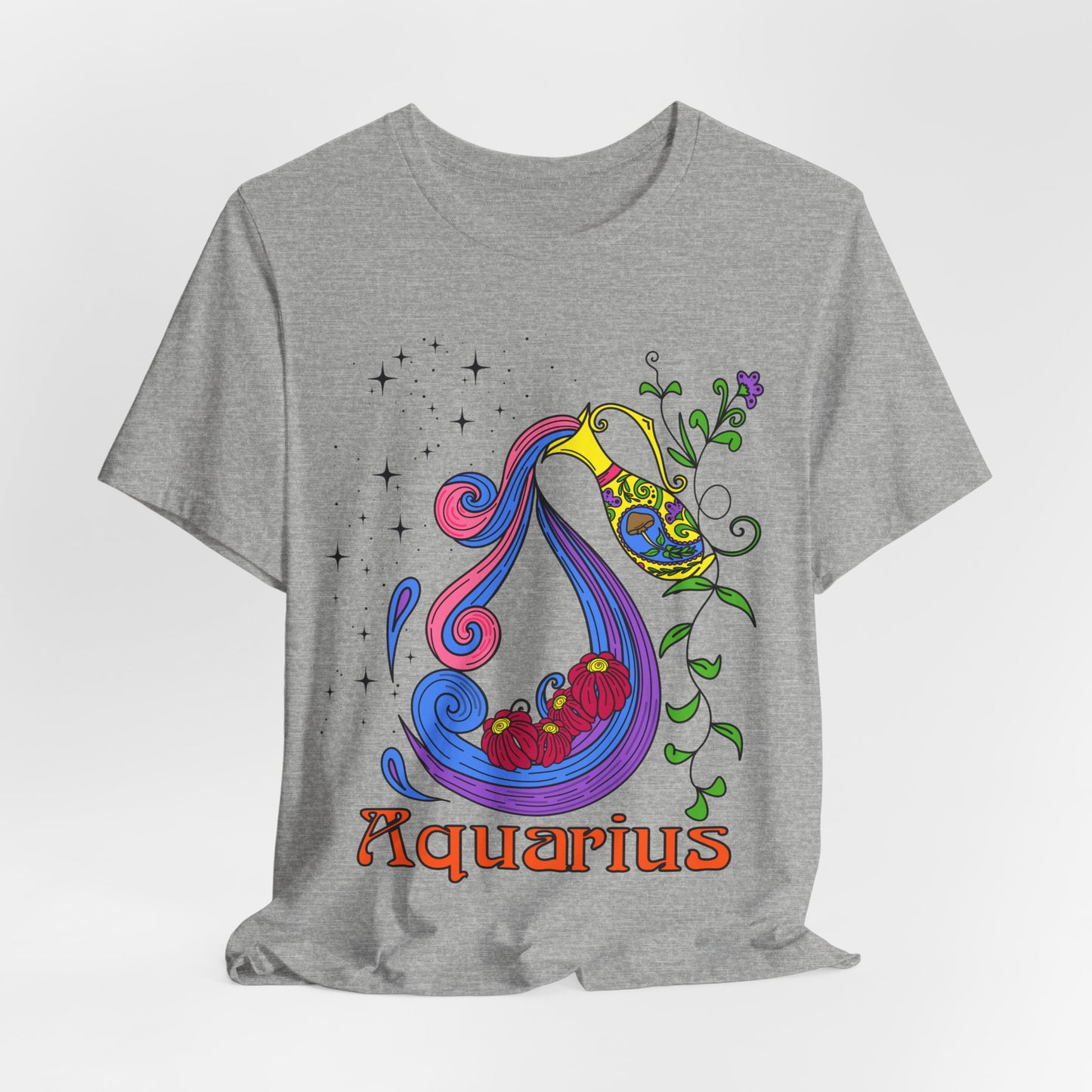 Aquarius star sign T-Shirt, water pale zodiac astrology top, Horoscope birthday gift Tee, Bold retro colourful Design tshirt