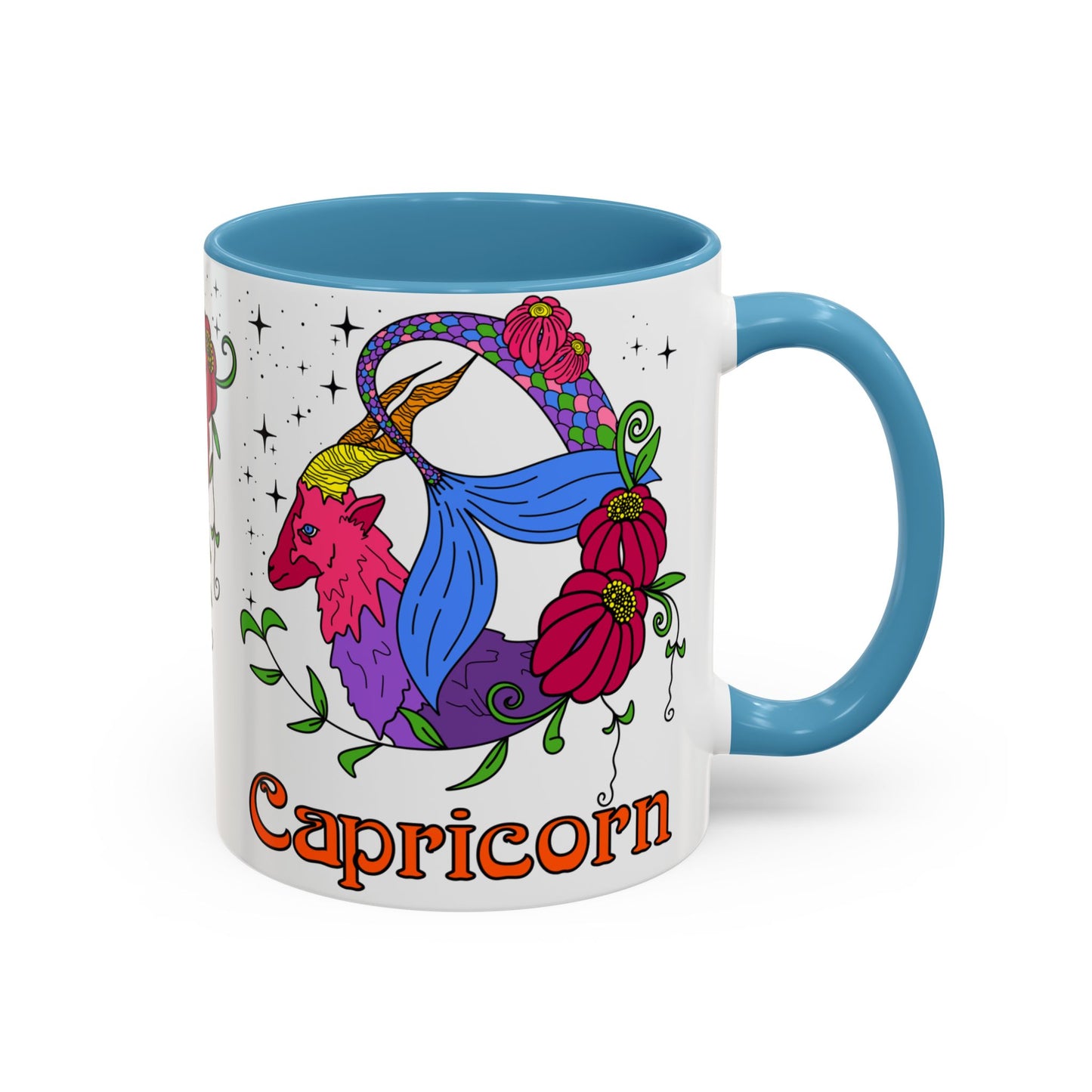 Capricorn star sign mug, Sea goat zodiac astrology coffee cup, Horoscope birthday gift mug, Bold retro colourful Design ceramic mug