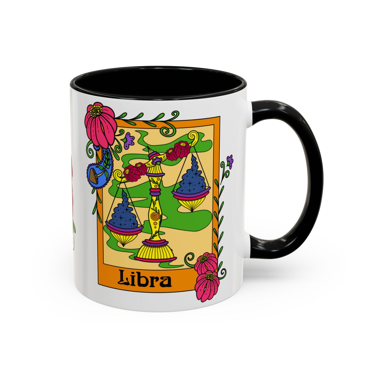 Libra star sign mug, Scales zodiac astrology coffee cup, Horoscope birthday gift mug, Bold retro colourful Design ceramic mug