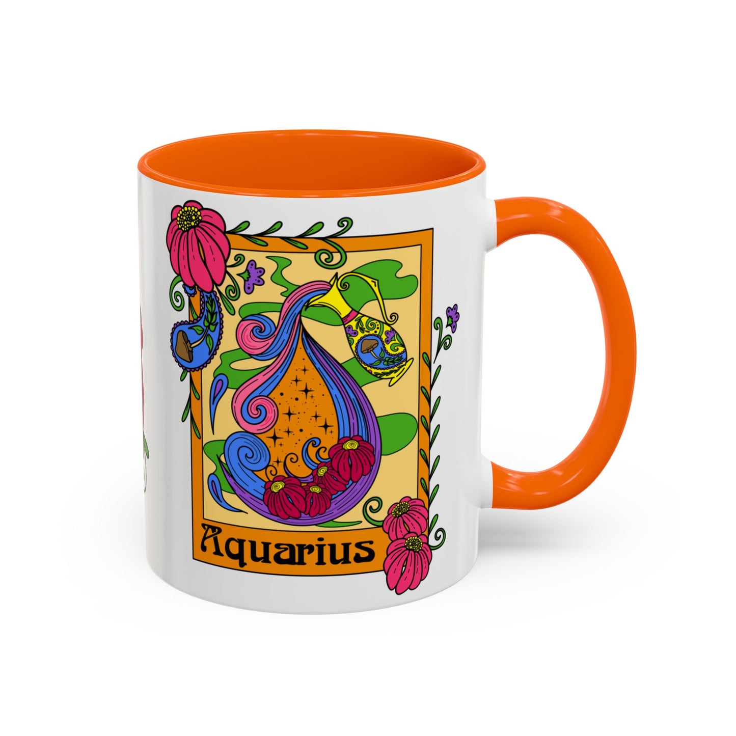 Aquarius star sign mug, water pale zodiac astrology coffee cup, Horoscope birthday gift mug, Bold retro colourful Design ceramic mug