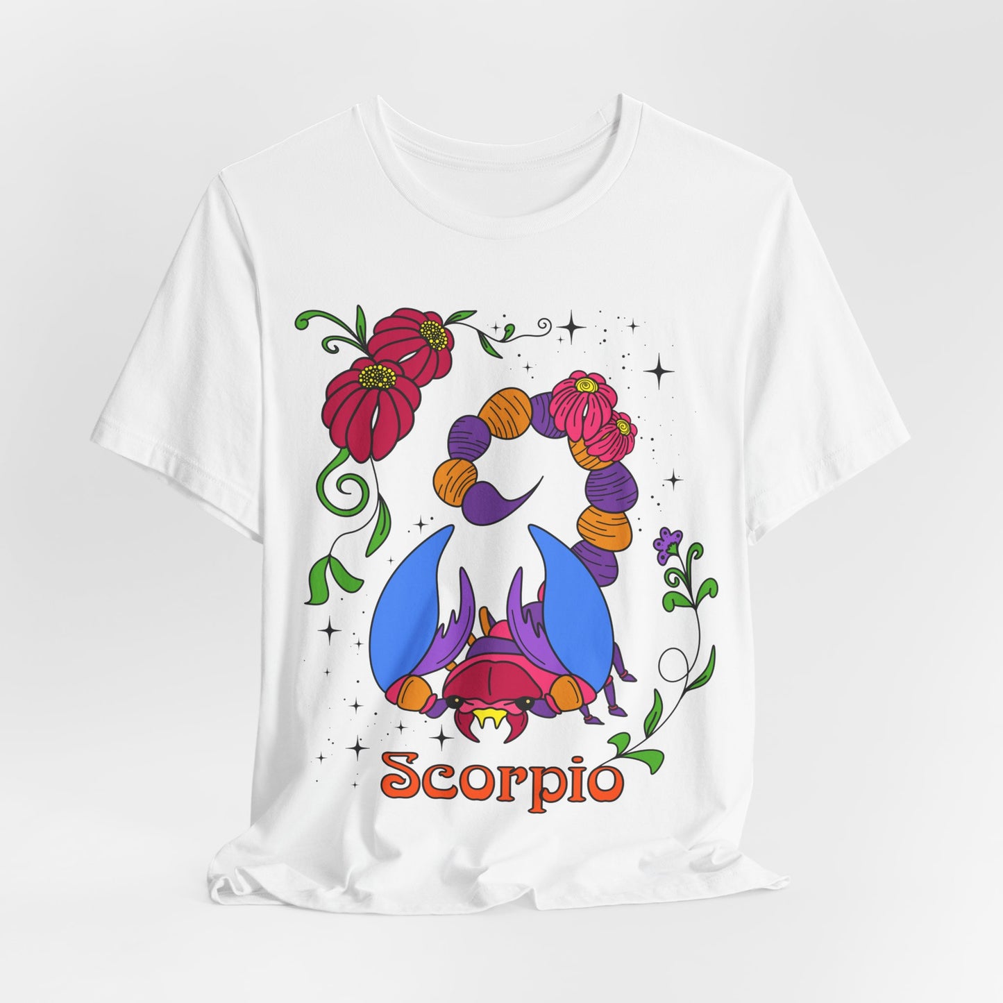 Scorpio star sign T-Shirt, Scorpion zodiac astrology top, Horoscope birthday gift Tee, Bold retro colourful Design tshirt