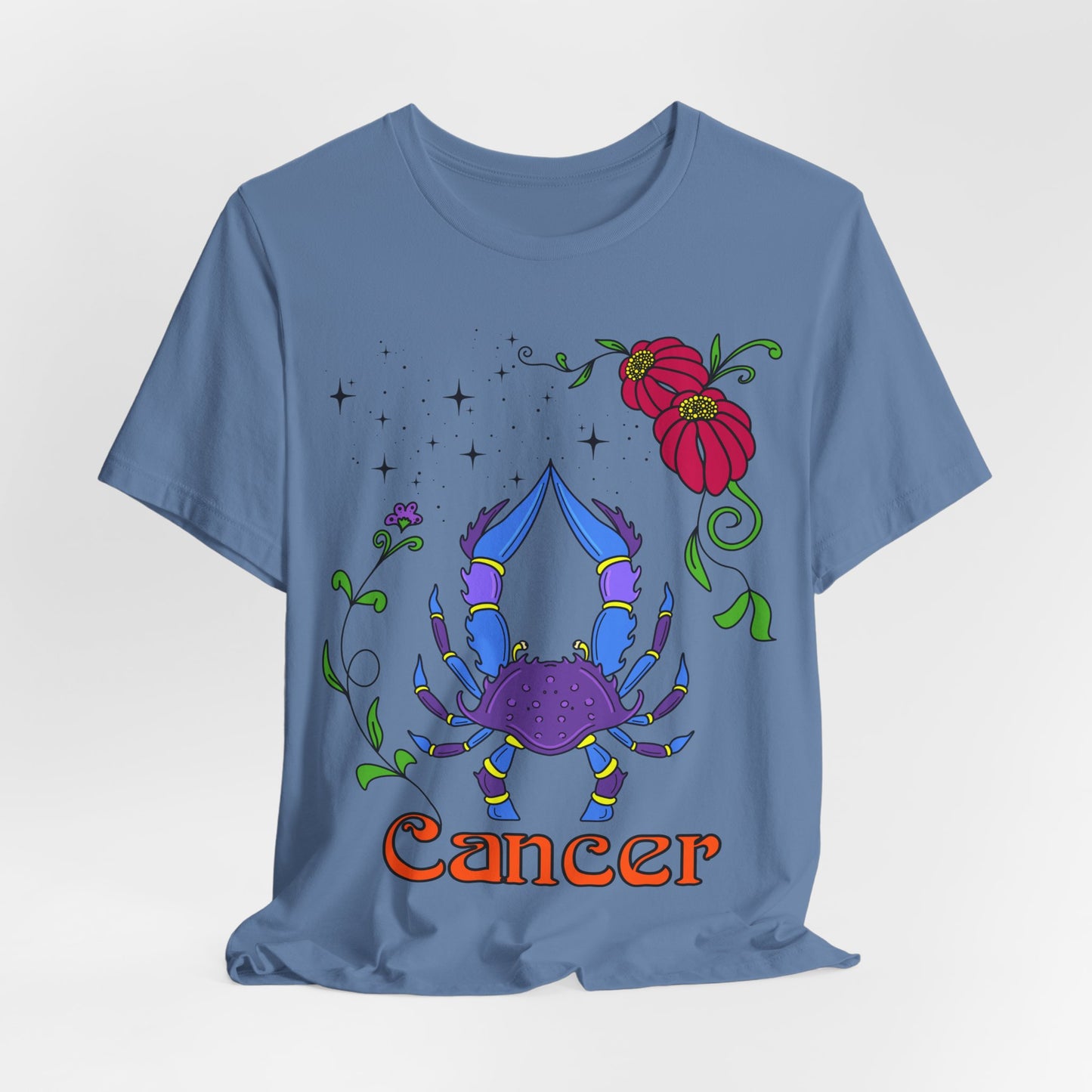 Cancer star sign T-Shirt, crab zodiac astrology top, Horoscope birthday gift Tee, Bold retro colourful Design tshirt