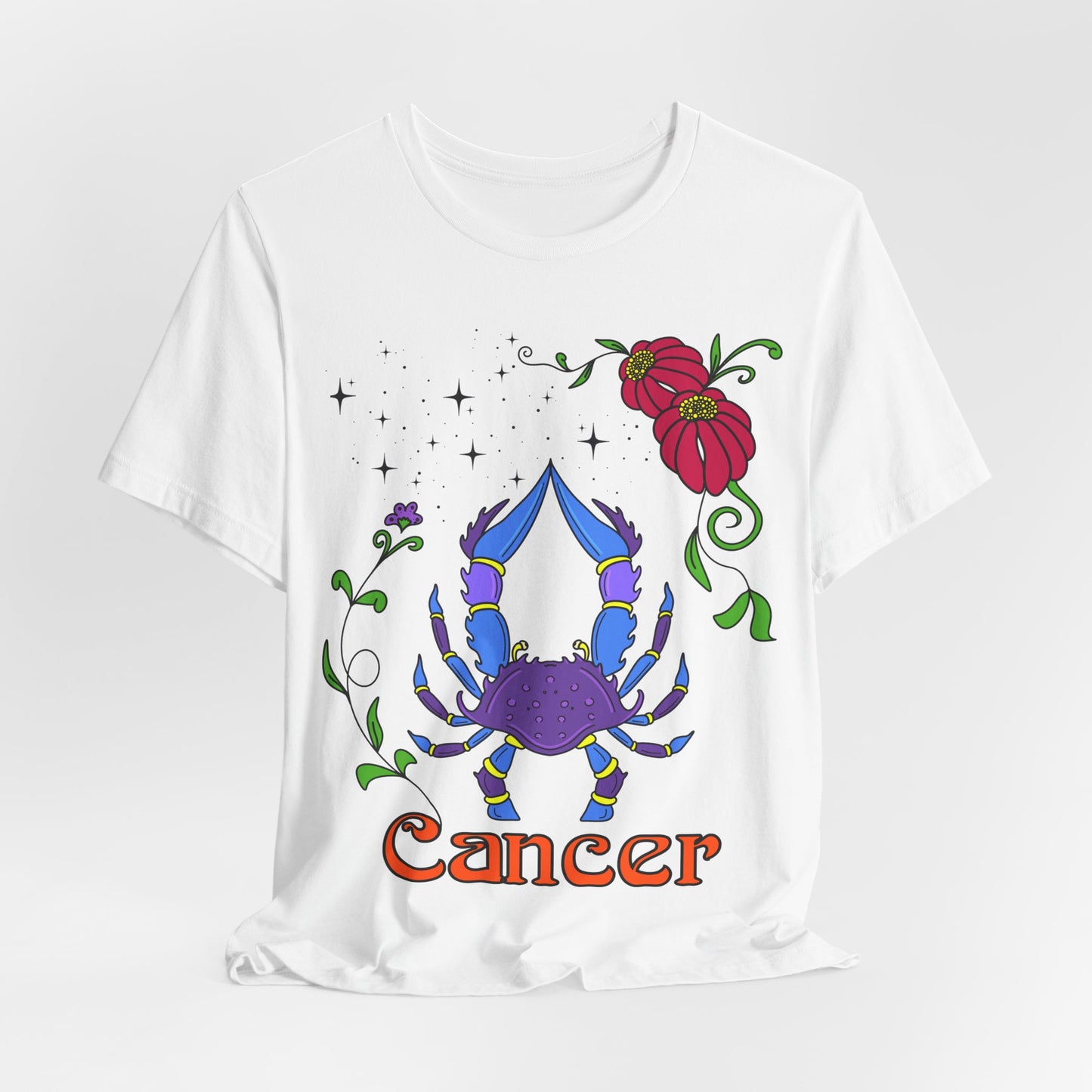 Cancer star sign T-Shirt, crab zodiac astrology top, Horoscope birthday gift Tee, Bold retro colourful Design tshirt