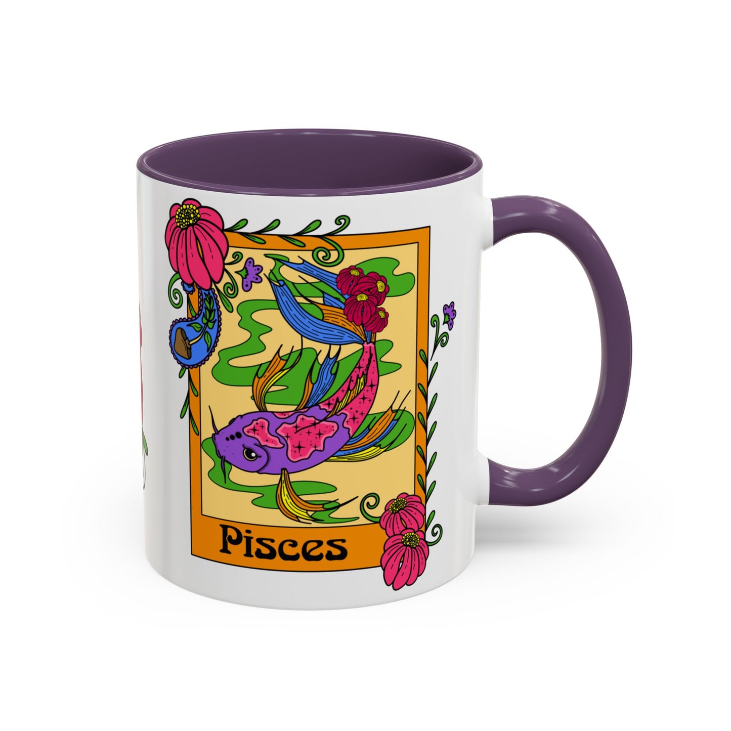 Pisces star sign mug, Fish zodiac astrology coffee cup, Horoscope birthday gift mug, Bold retro colourful Design ceramic mug