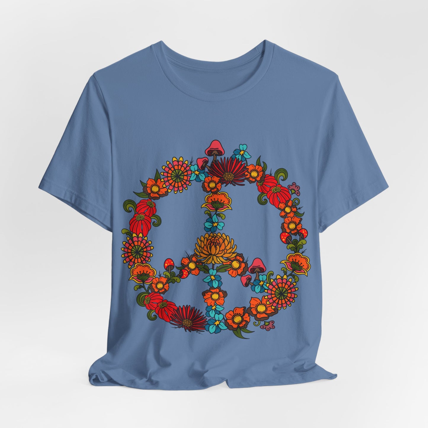Hippie Peace Sign T-shirt, Retro Floral 60s 70s tee, Colourful CND flower power top