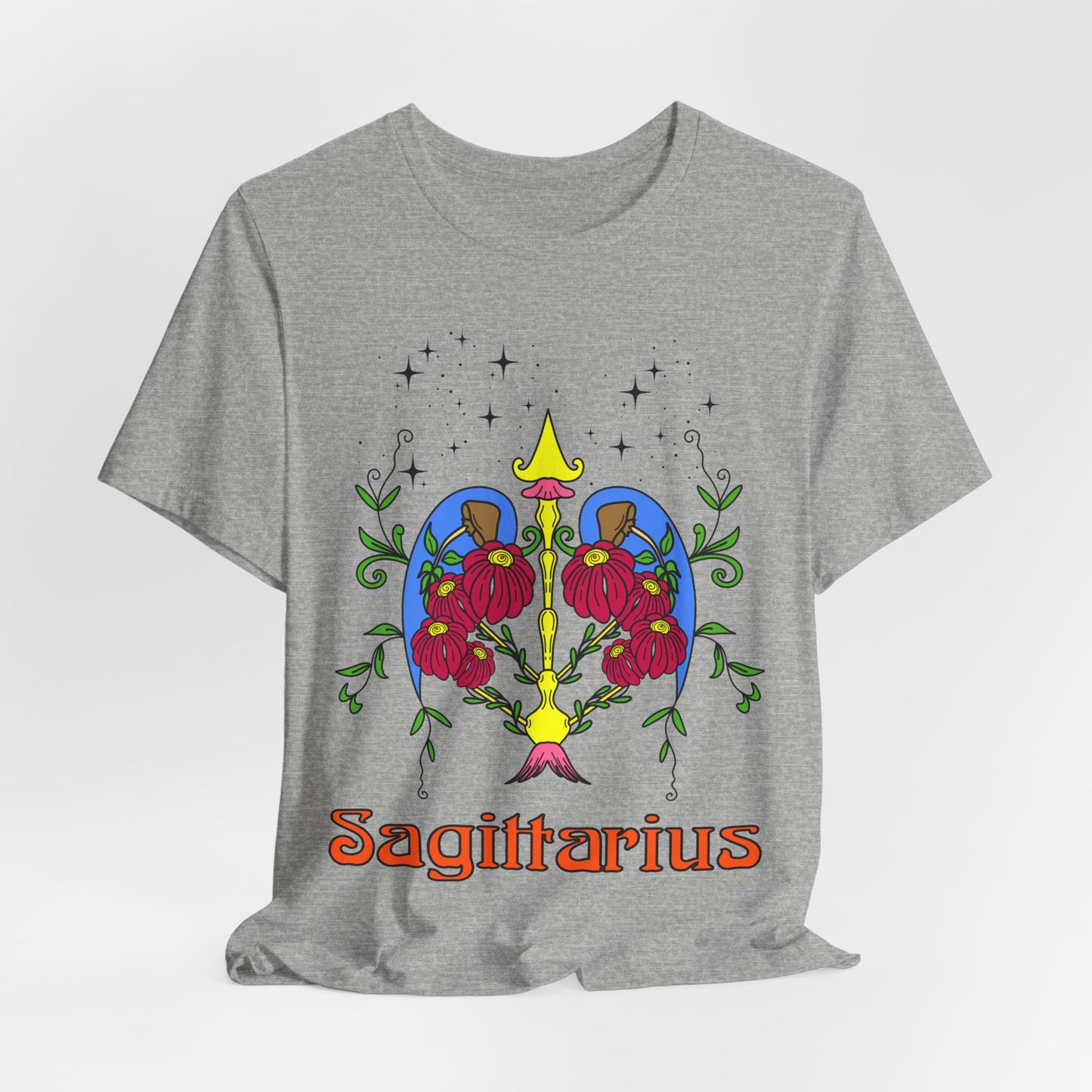 Sagittarius star sign T-Shirt, Bow and arrow zodiac astrology top, Horoscope birthday gift Tee, Bold retro colourful Design tshirt