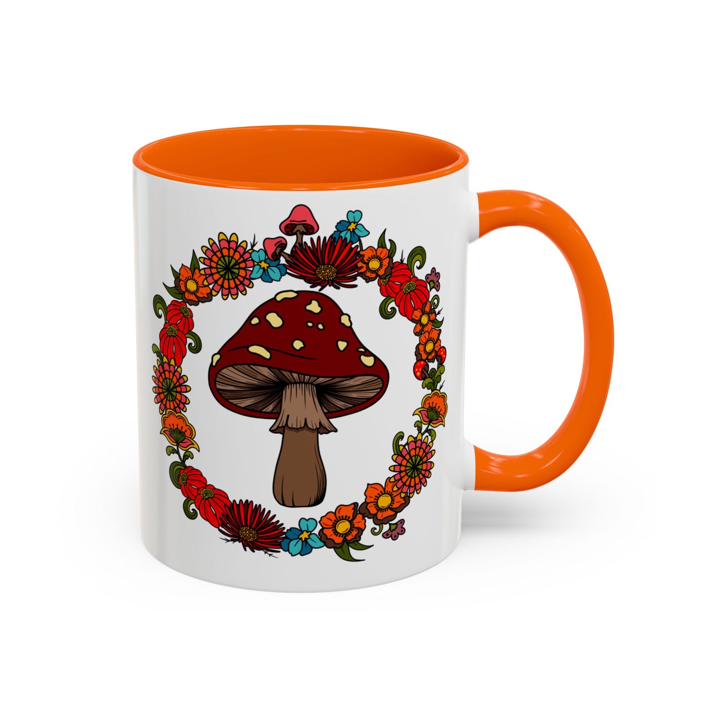 Flower and mushroom mug, Retro Floral 60s 70s tea and coffee cup, Colourful hippie flower power ceramic mug
