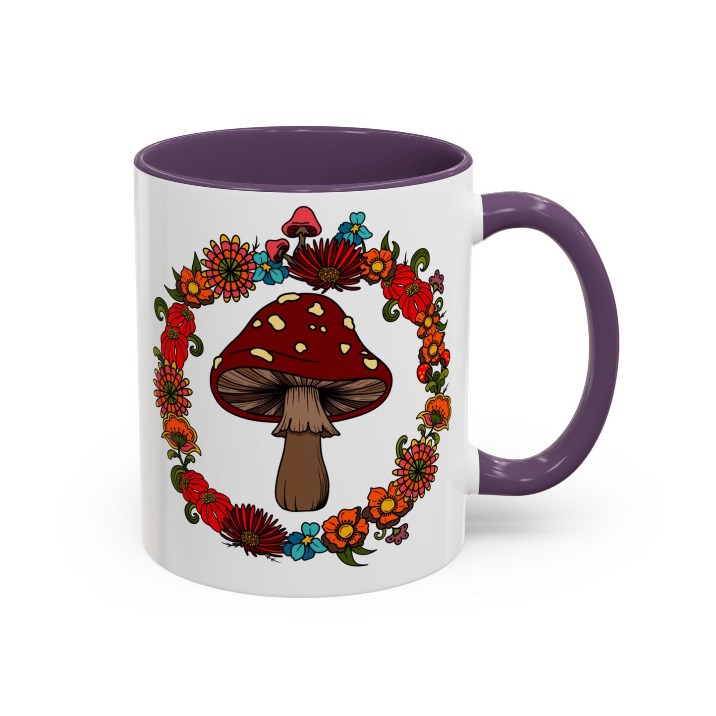 Flower and mushroom mug, Retro Floral 60s 70s tea and coffee cup, Colourful hippie flower power ceramic mug