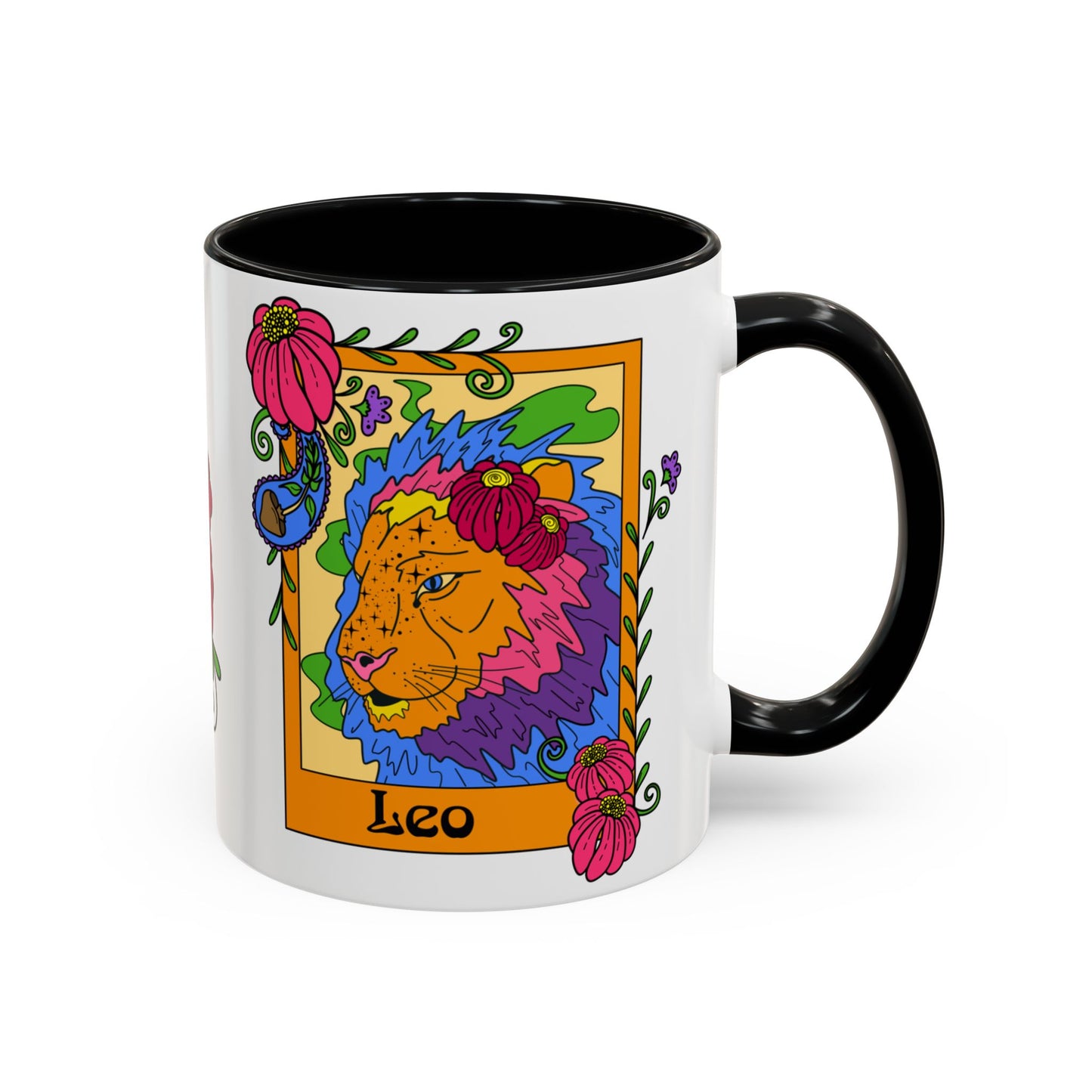 Leo star sign mug, Lion zodiac astrology coffee cup, Horoscope birthday gift mug, Bold retro colourful Design ceramic mug
