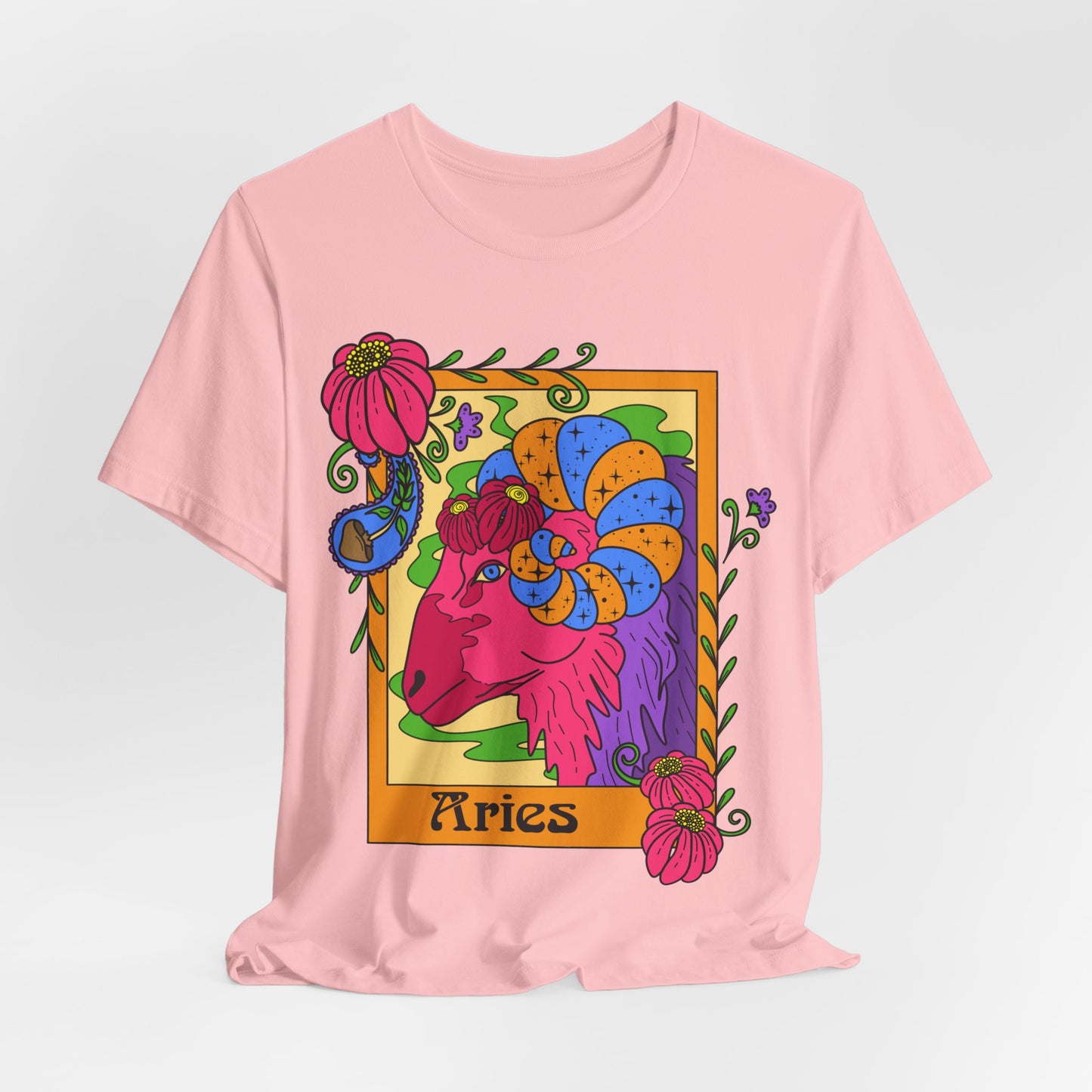 Aries star sign T-Shirt, Ram zodiac astrology top, Horoscope birthday gift Tee, Bold retro colourful Design tshirt
