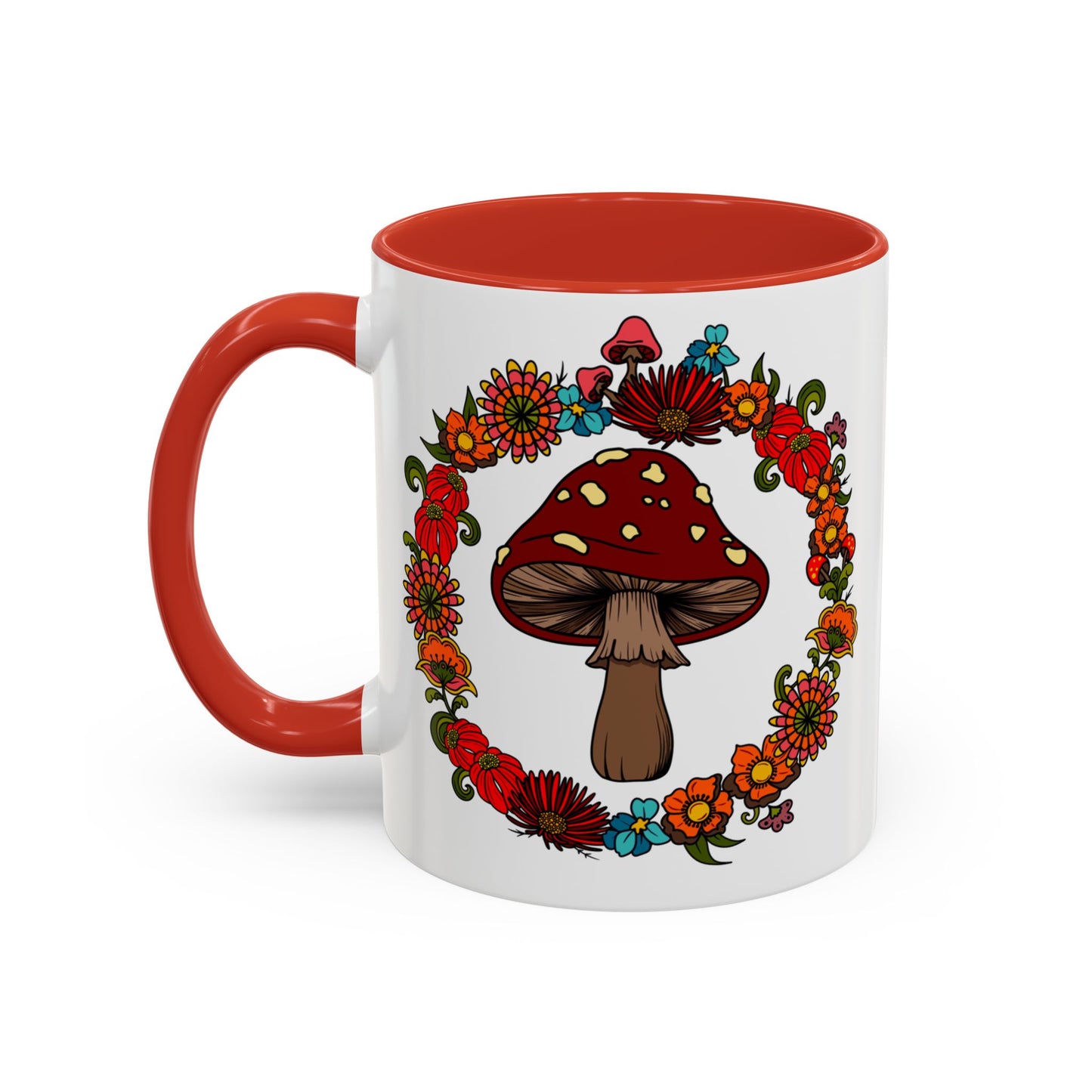 Flower and mushroom mug, Retro Floral 60s 70s tea and coffee cup, Colourful hippie flower power ceramic mug