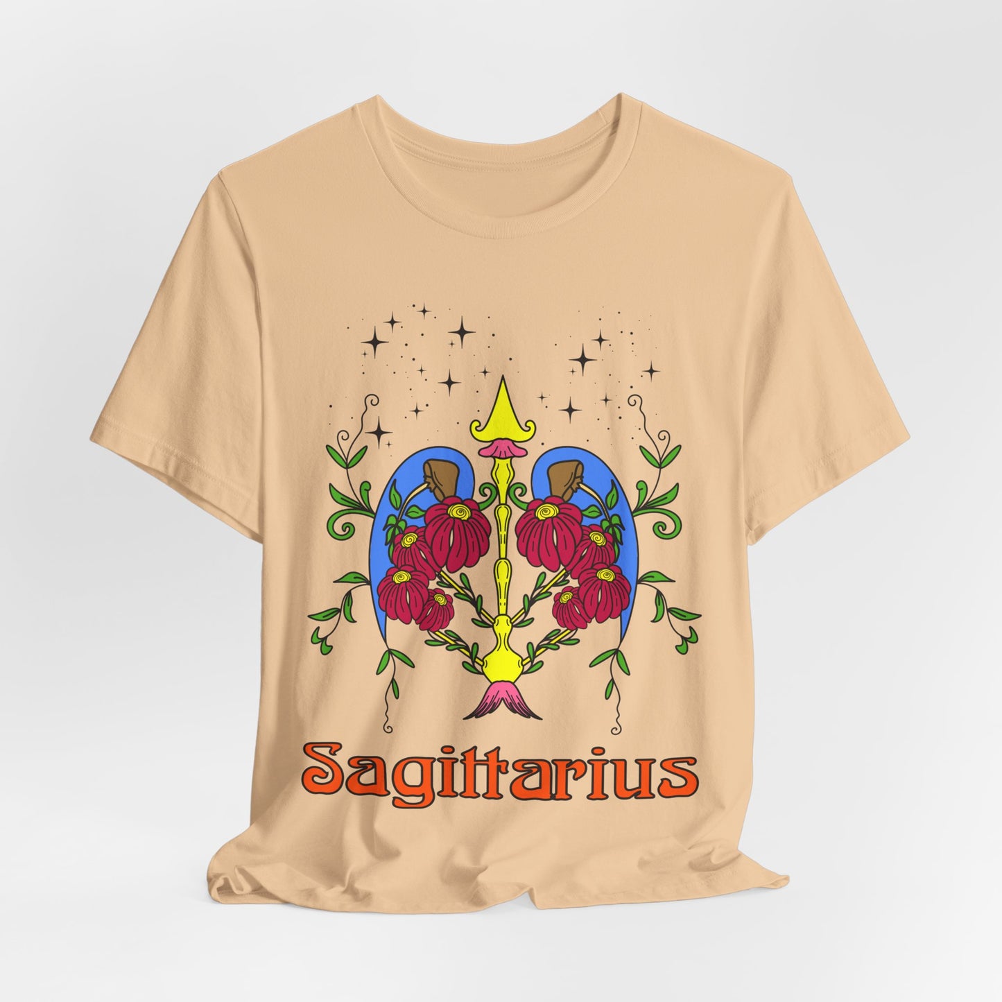 Sagittarius star sign T-Shirt, Bow and arrow zodiac astrology top, Horoscope birthday gift Tee, Bold retro colourful Design tshirt
