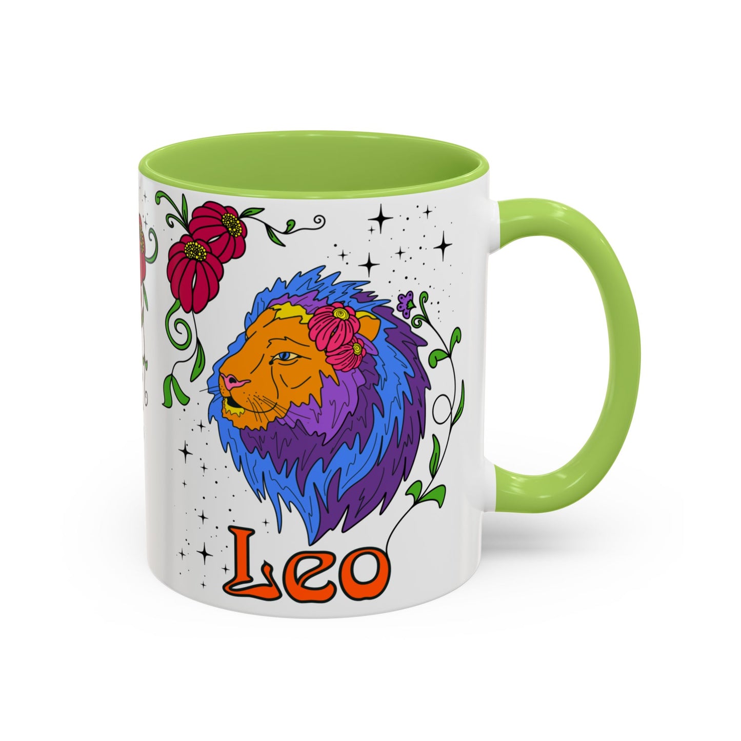 Leo star sign mug, Lion zodiac astrology coffee cup, Horoscope birthday gift mug, Bold retro colourful Design ceramic mug