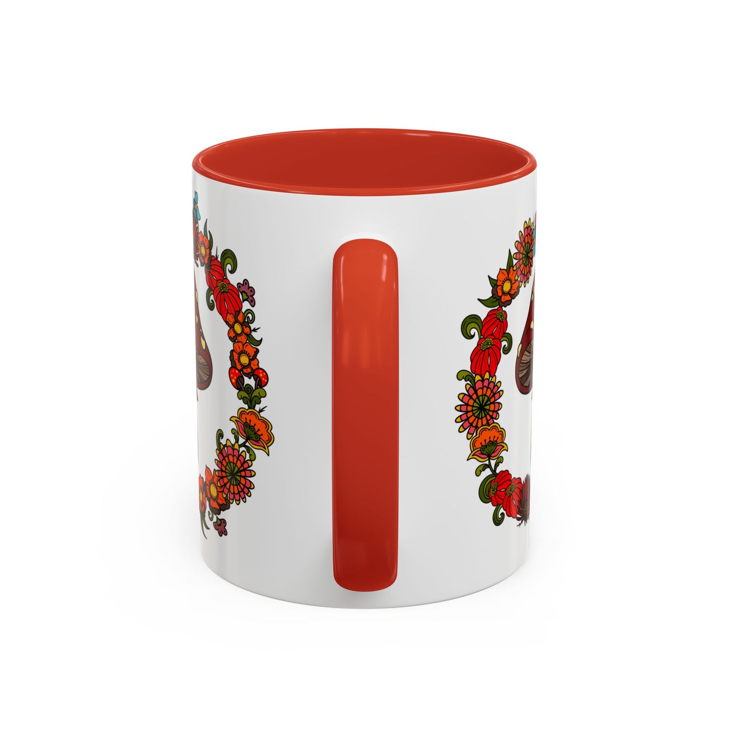 Flower and mushroom mug, Retro Floral 60s 70s tea and coffee cup, Colourful hippie flower power ceramic mug
