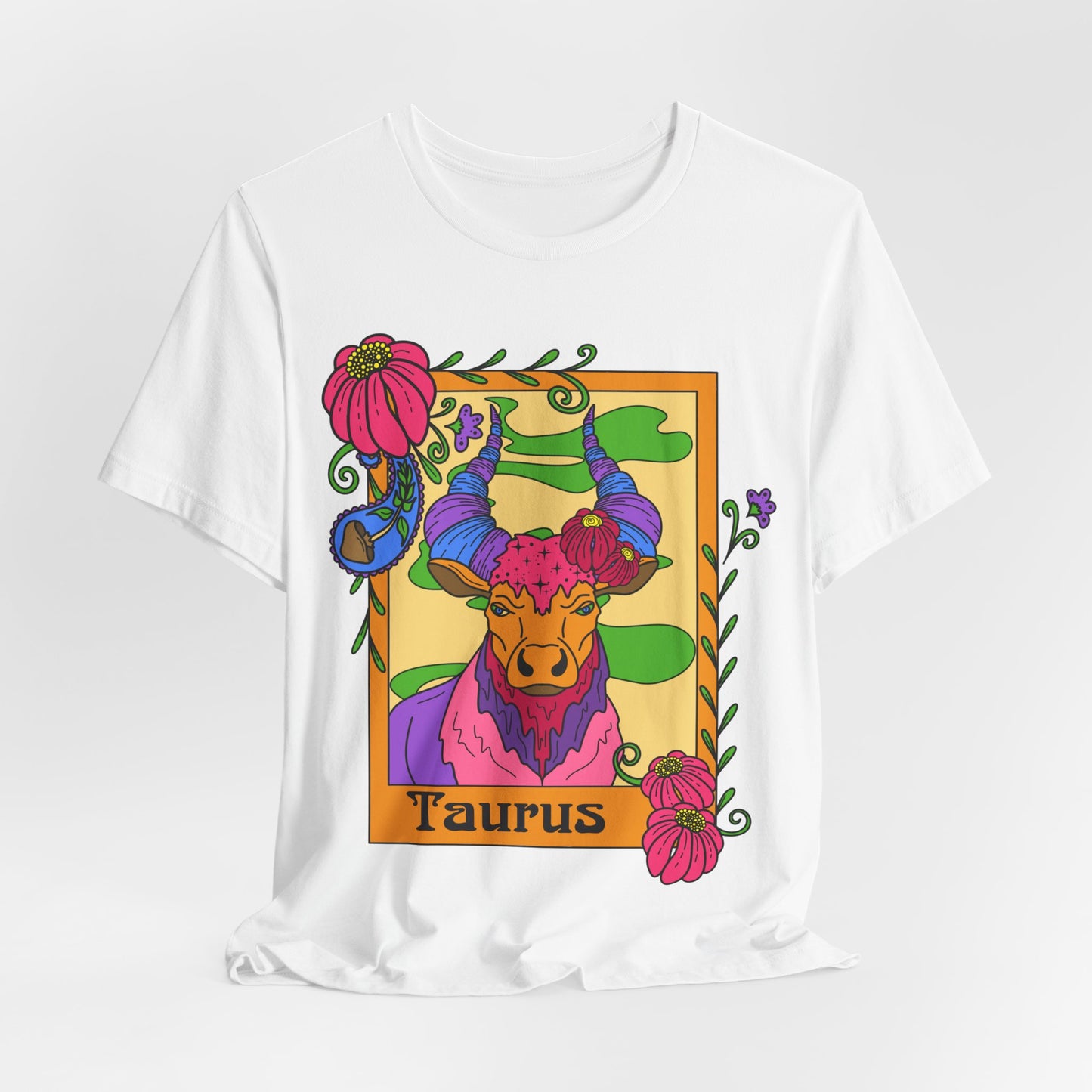 Taurus star sign T-Shirt, Bull zodiac astrology top, Horoscope birthday gift Tee, Bold retro colourful Design tshirt