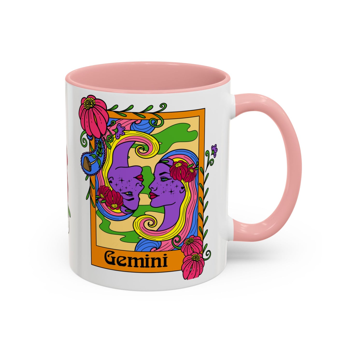 Gemini star sign mug, Twin zodiac astrology coffee cup, Horoscope birthday gift mug, Bold retro colourful Design ceramic mug