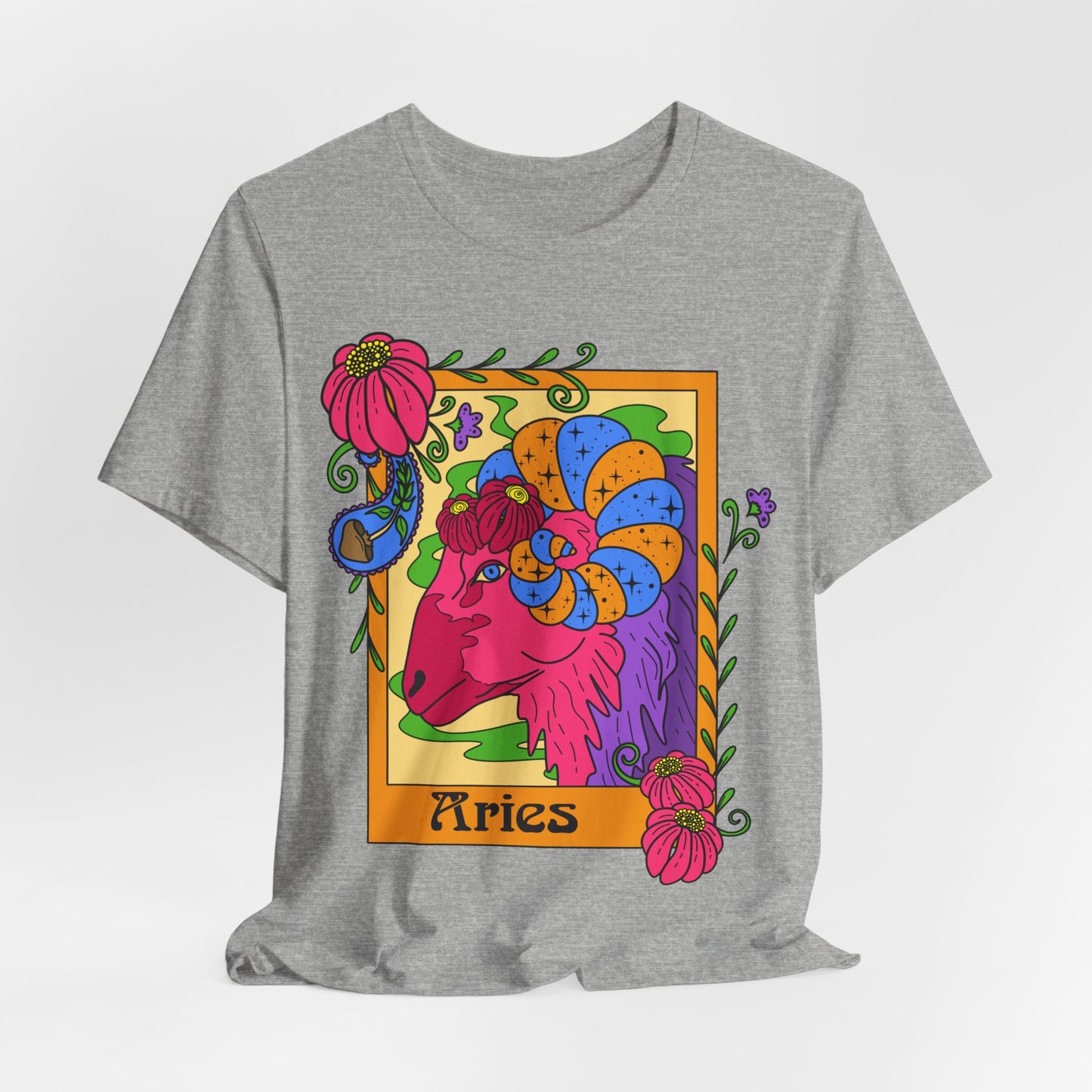 Aries star sign T-Shirt, Ram zodiac astrology top, Horoscope birthday gift Tee, Bold retro colourful Design tshirt