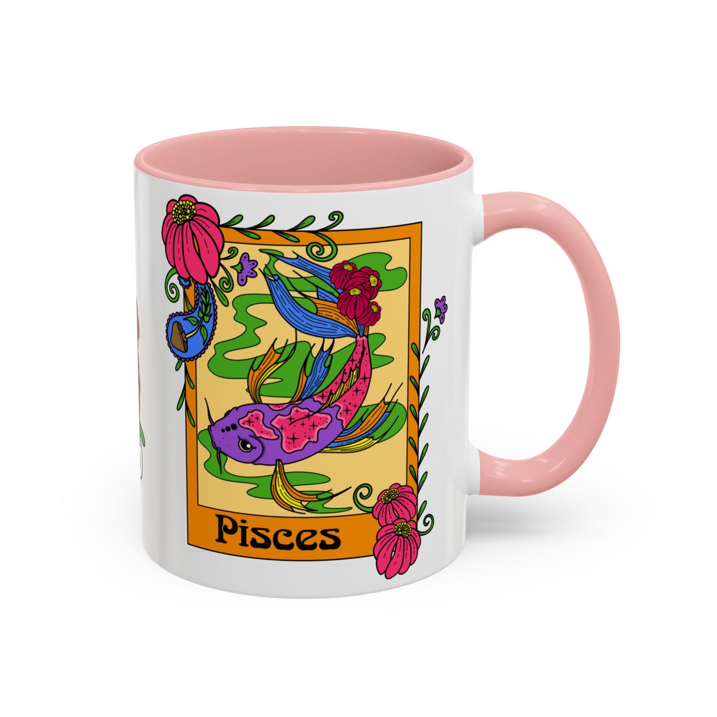 Pisces star sign mug, Fish zodiac astrology coffee cup, Horoscope birthday gift mug, Bold retro colourful Design ceramic mug