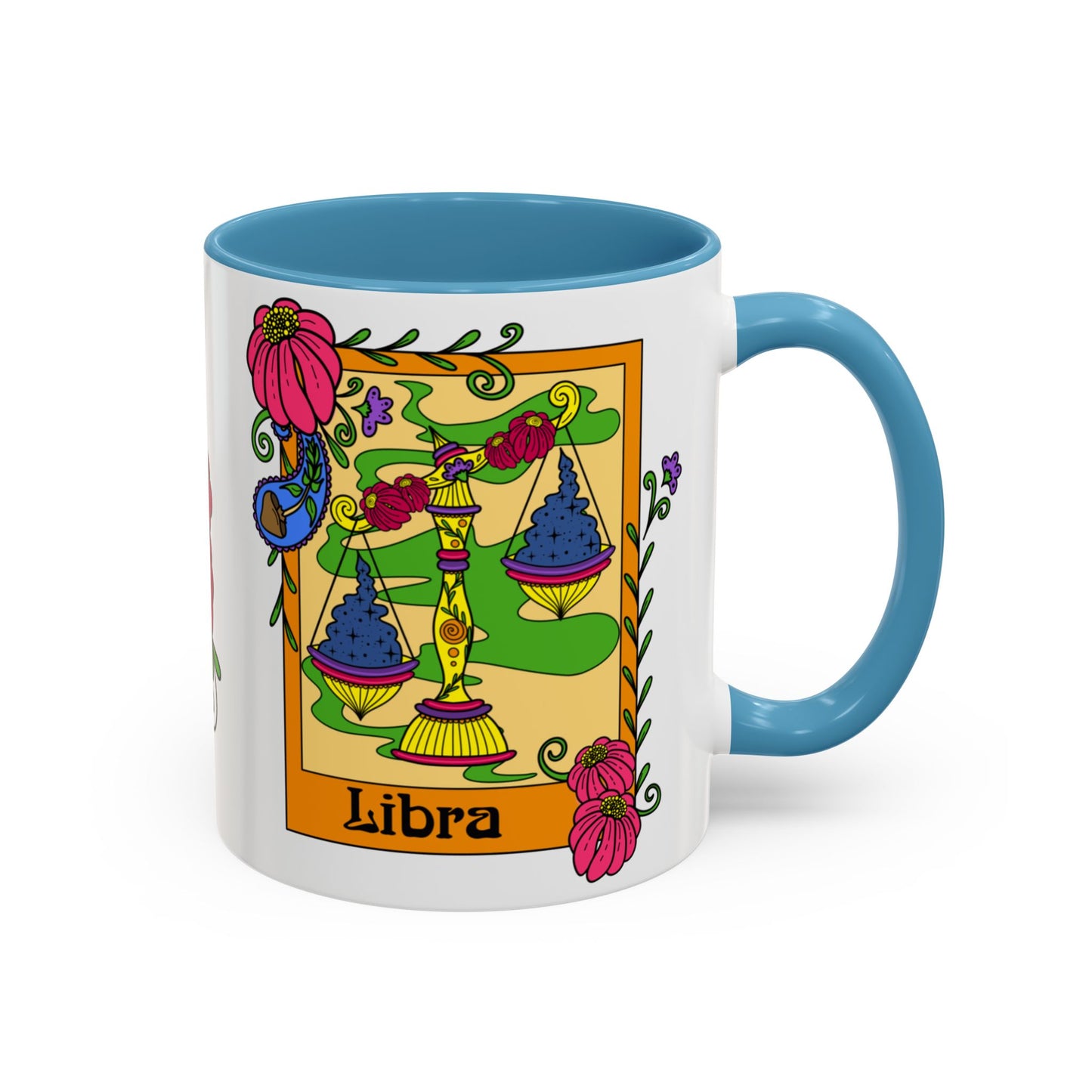 Libra star sign mug, Scales zodiac astrology coffee cup, Horoscope birthday gift mug, Bold retro colourful Design ceramic mug