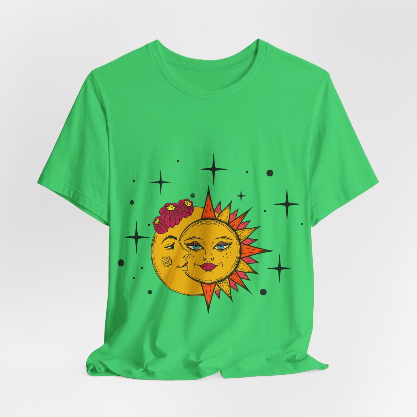 Celestial Sun and Moon Tshirt, Boho Stars and flowers Tee, Galaxy Graphic Shirt, whimsical Top