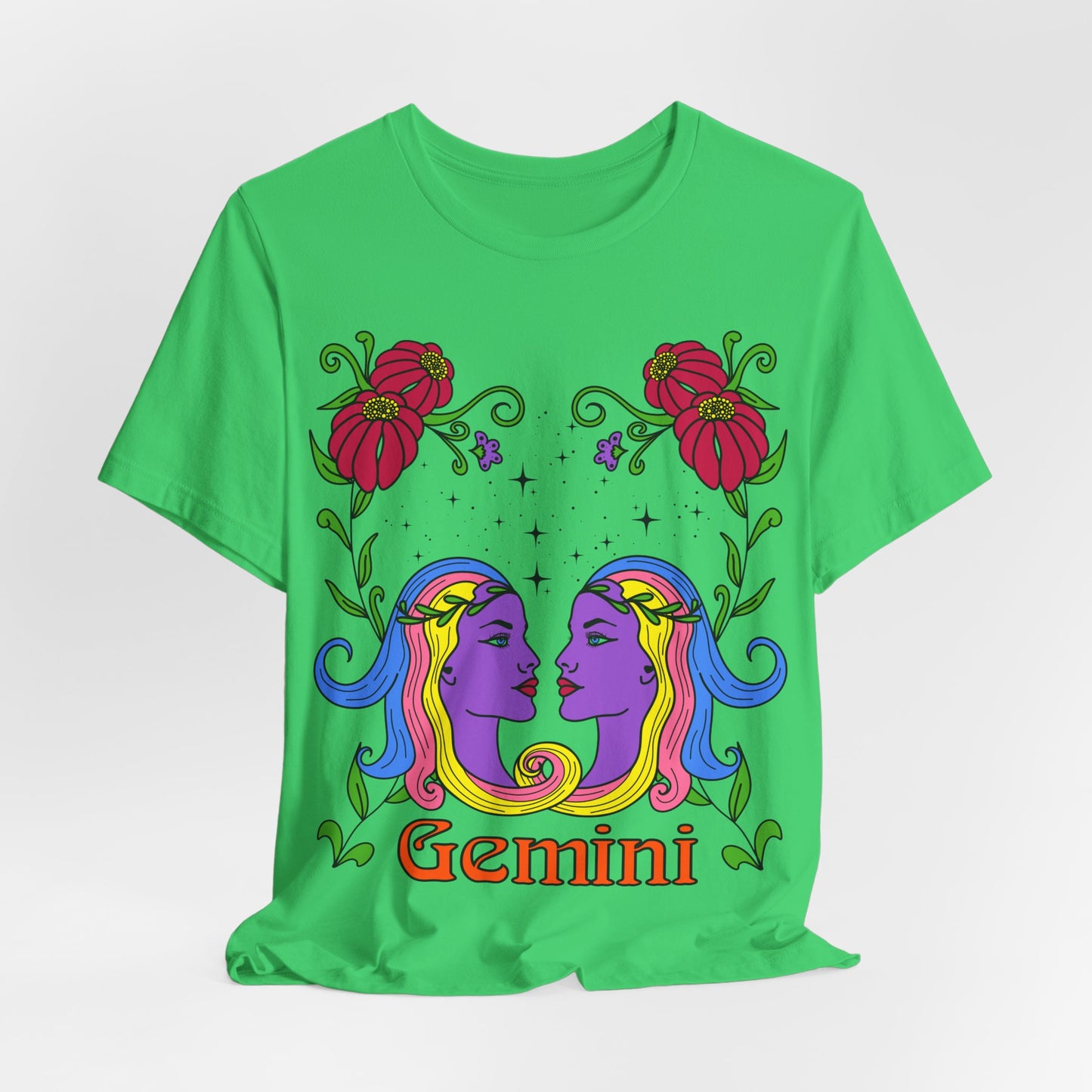 Gemini star sign T-Shirt, Twins zodiac astrology top, Horoscope birthday gift Tee, Bold retro colourful Design tshirt