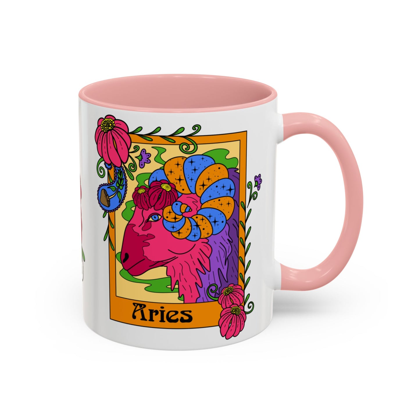 Aries star sign mug, Ram zodiac astrology coffee cup, Horoscope birthday gift mug, Bold retro colourful Design ceramic mug