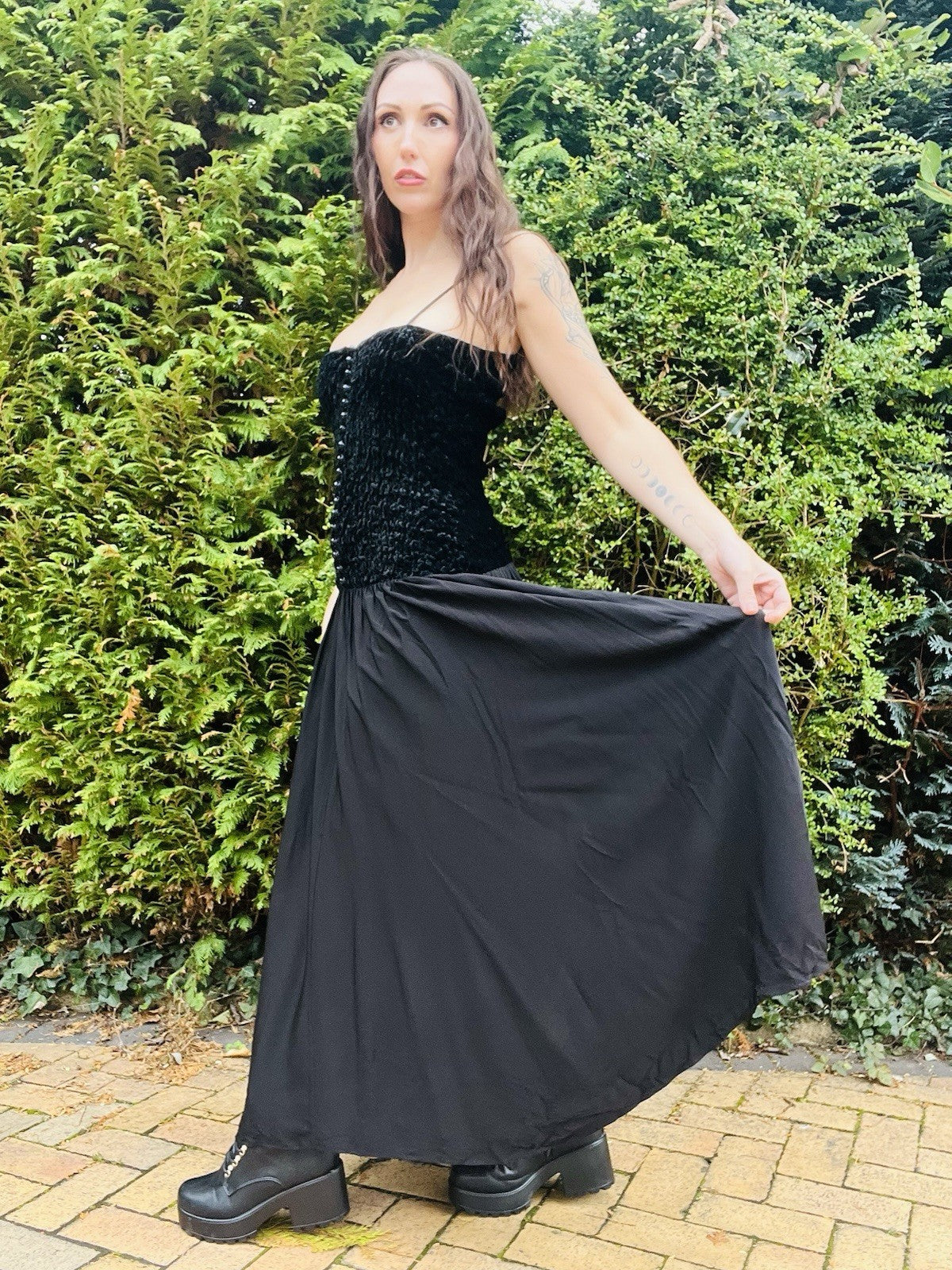 Vintage 1980s Whimsigoth Dress By Zanzara, Velvet Bodice, Floaty Skirt 8-10