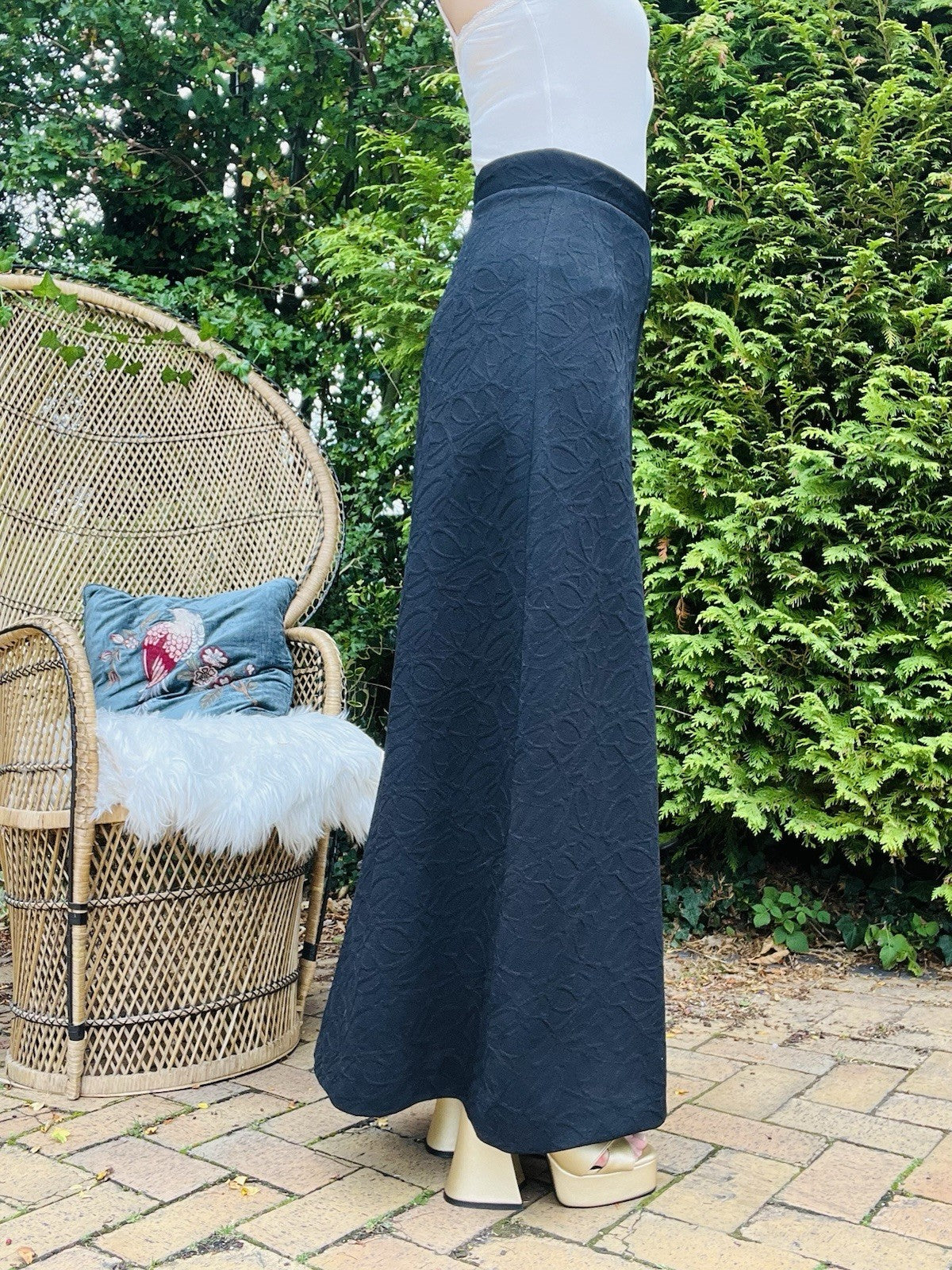 Vintage 1960s Long Skirt High Waist Button Front Smart Office Work Maxi Skirt 10