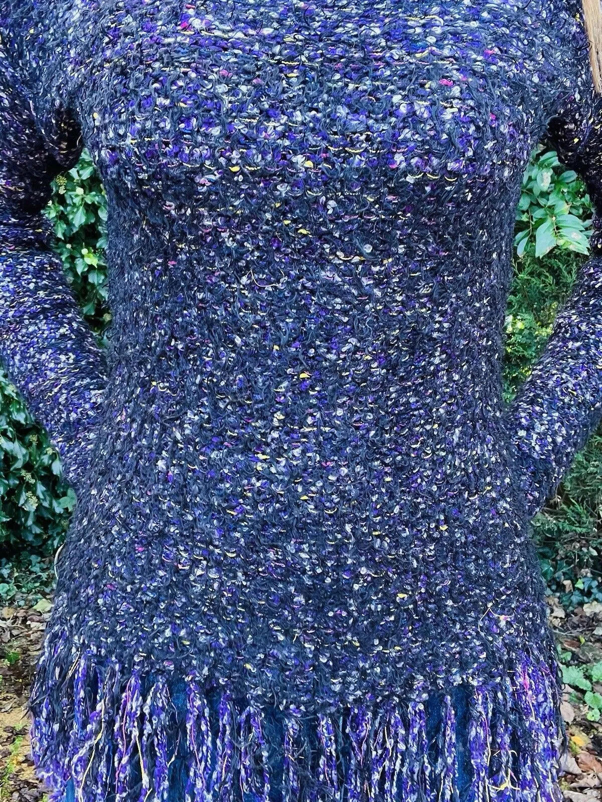 Fairycore Knit Jumper Frayed Tassel Hem Warm Cosy Whimsigoth Sweater Purple 8-12