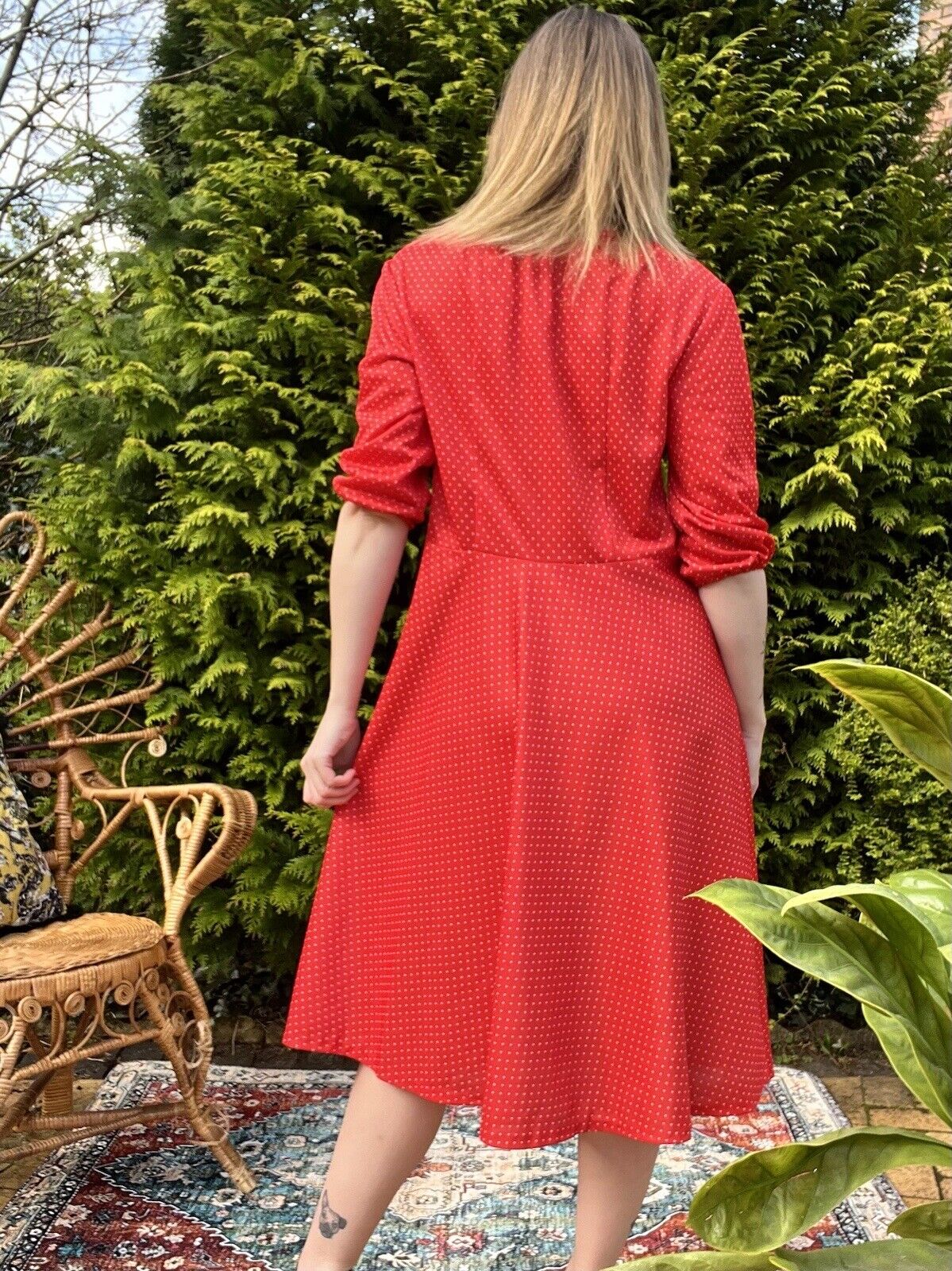 Vintage 80s Polkadot Dress With 3/4 Sleeves Size 14