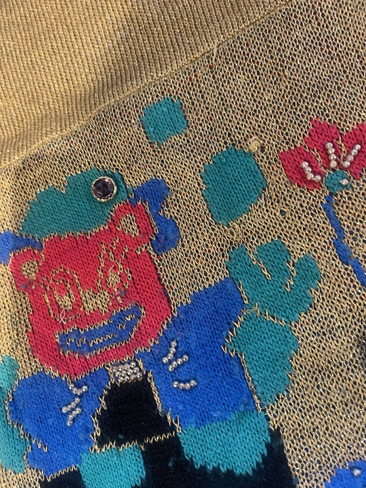 Vintage 80s Knit Jumper Sparkly Gold Size 14 To 16 Retro 1980s Teddy Sweater