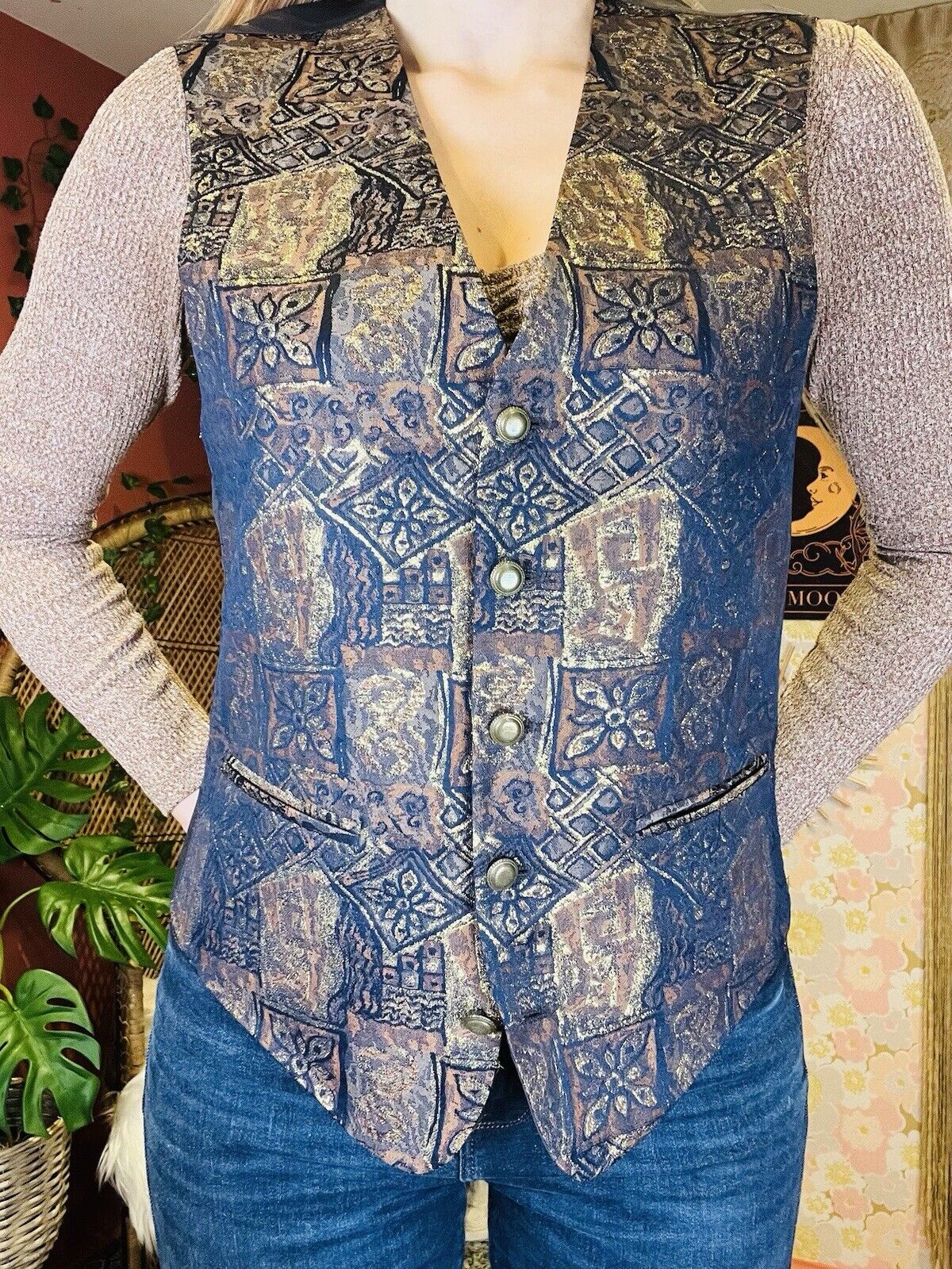 Vintage 1990s Waistcoat By Angelo Litrico Tapestry Style Button Front Vest M