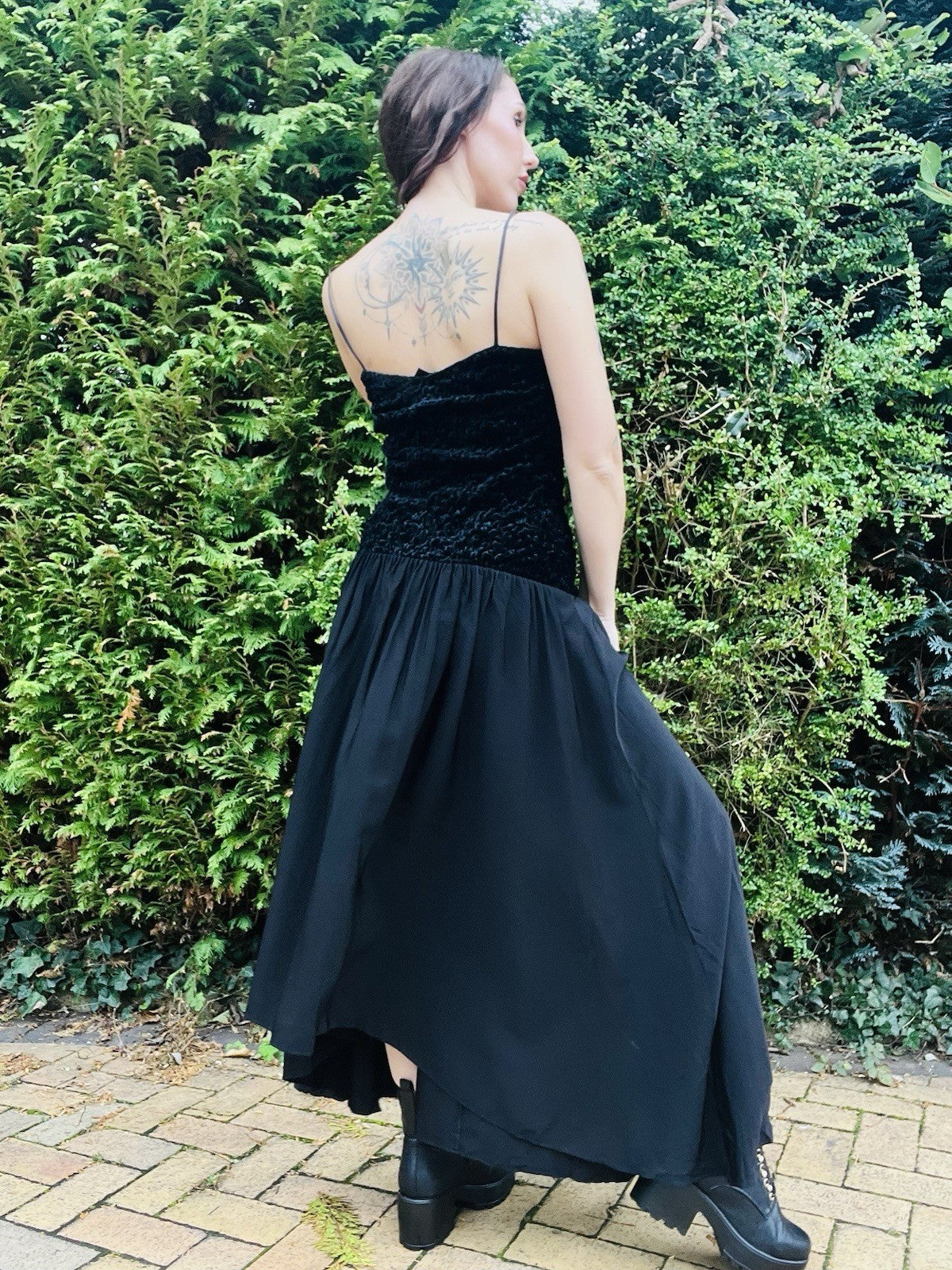 Vintage 1980s Whimsigoth Dress By Zanzara, Velvet Bodice, Floaty Skirt 8-10
