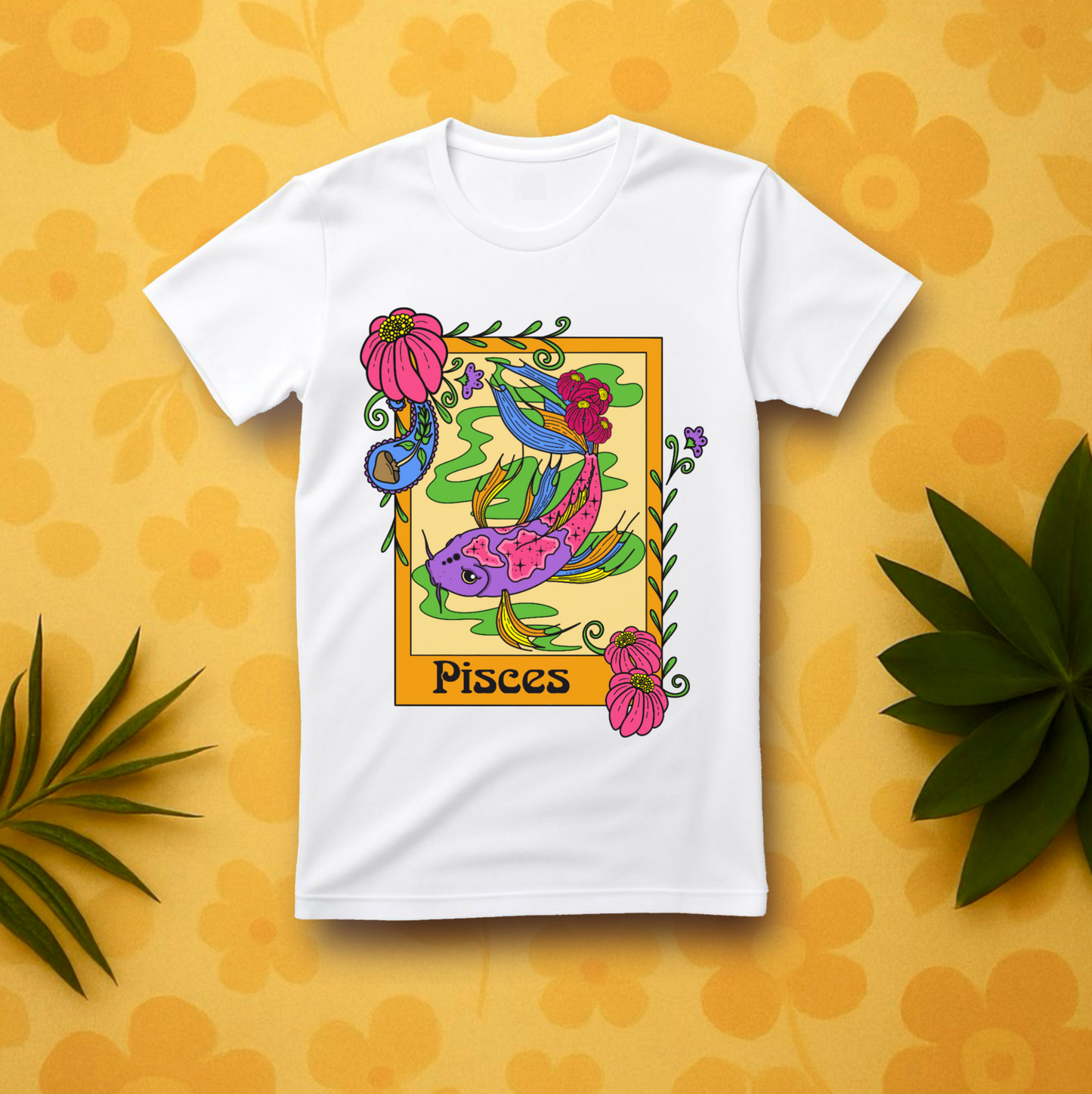 Pisces star sign T-Shirt, Fish zodiac astrology top, Horoscope birthday gift Tee, Bold retro colourful Design tshirt