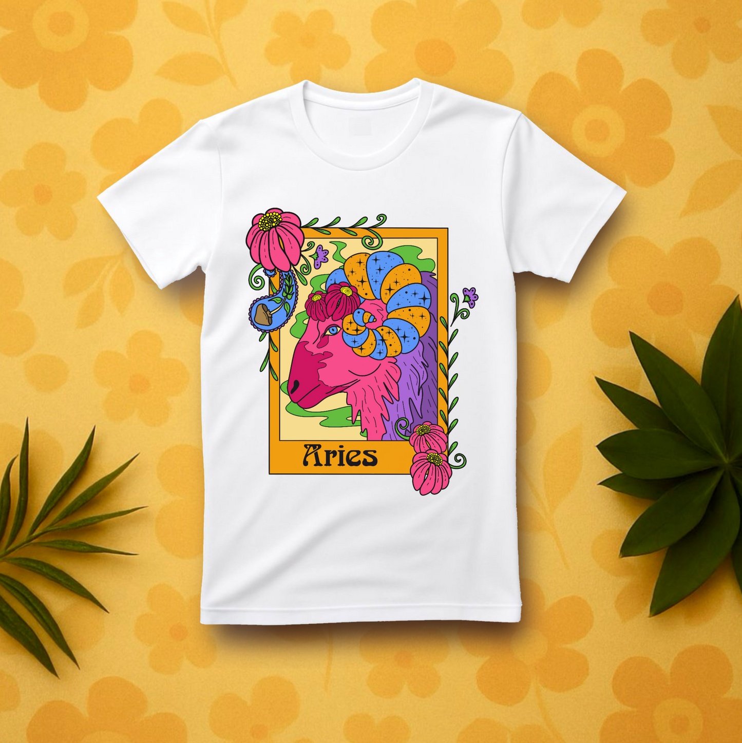 Aries star sign T-Shirt, Ram zodiac astrology top, Horoscope birthday gift Tee, Bold retro colourful Design tshirt