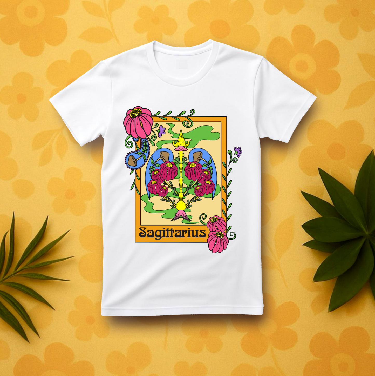 Sagittarius star sign T-Shirt, Bow and arrow zodiac astrology top, Horoscope birthday gift Tee, Bold retro colourful Design tshirt