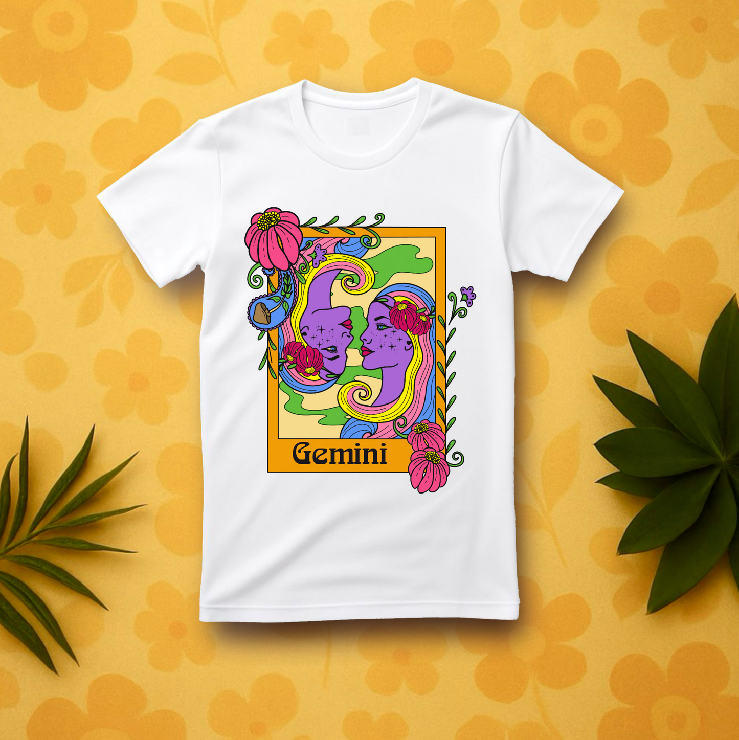 Gemini star sign T-Shirt, Twins zodiac astrology top, Horoscope birthday gift Tee, Bold retro colourful Design tshirt