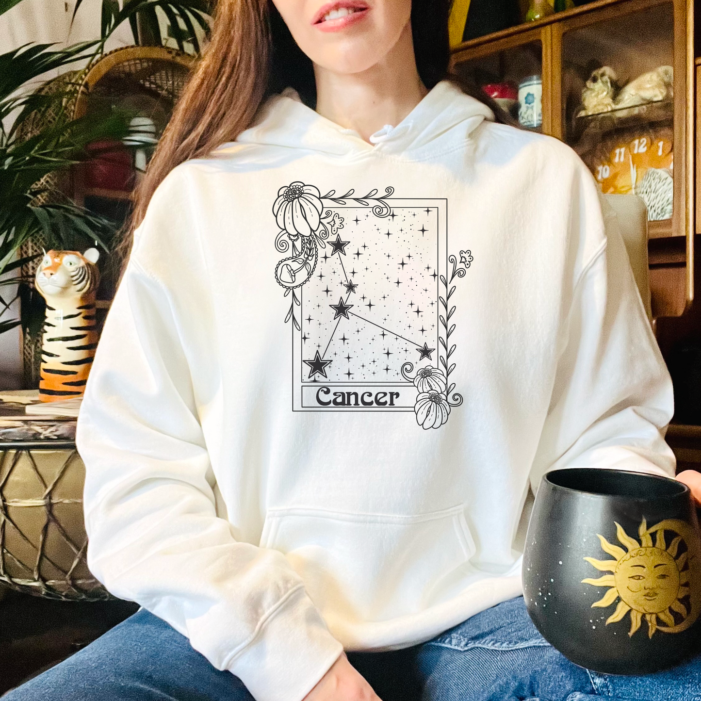 Cancer Constellation Hoodie, Zodiac astrology Jumper, Horoscope birthday gift sweatshirt, Star sign tarot card Design top