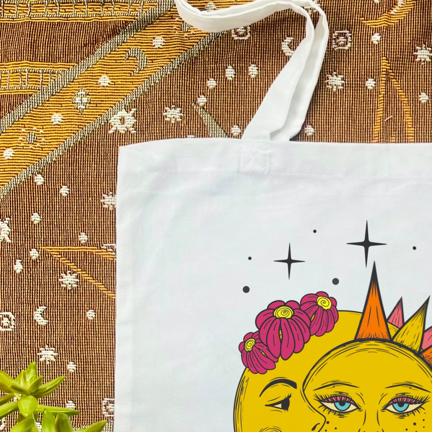 Sun and moon Tote bag, celestial astrology shopper, whimsical gift handbag, bohemian 100% cotton carrier bag