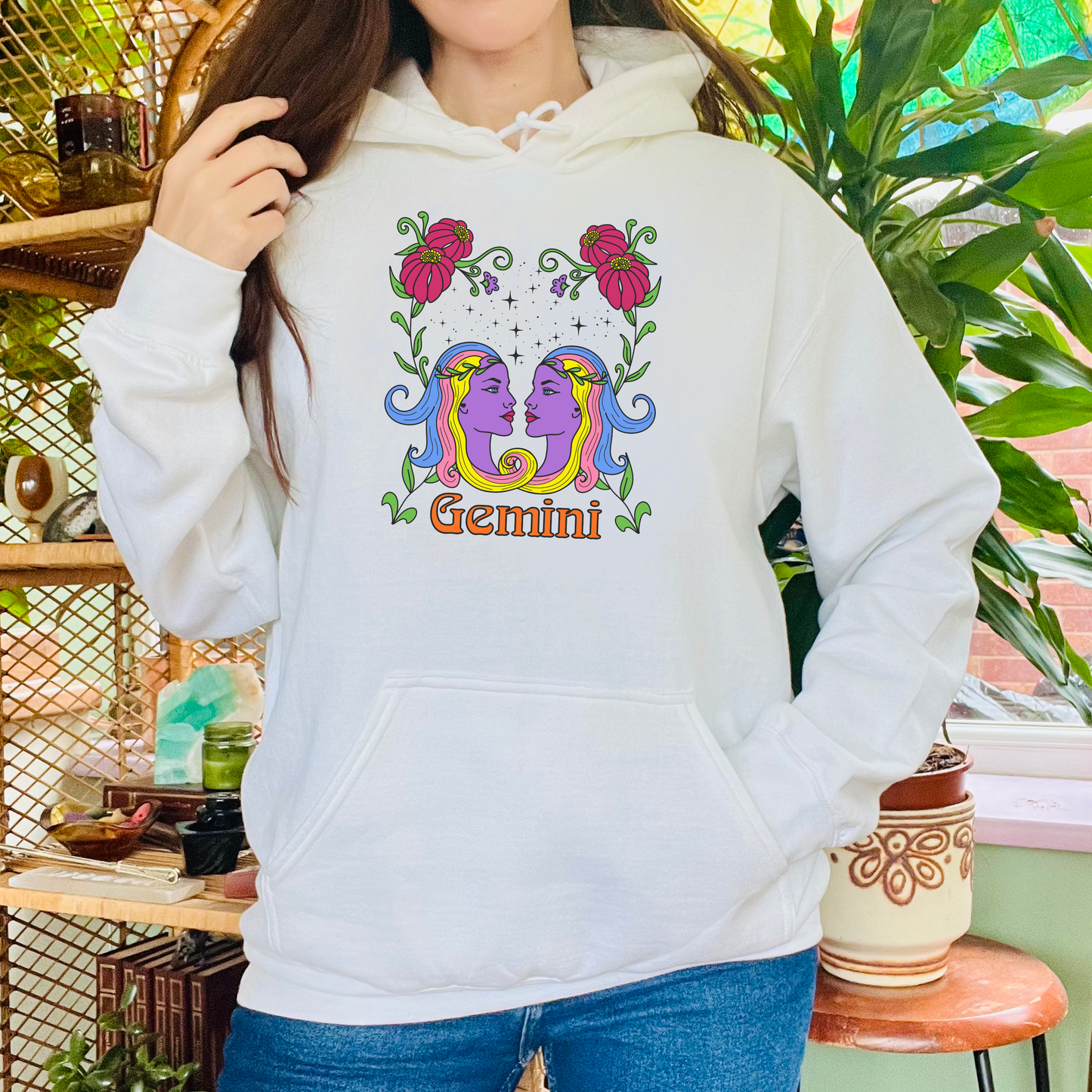 Gemini star sign Hoodie, Twins zodiac astrology Jumper, Horoscope birthday gift sweatshirt, Bold retro colourful Design top