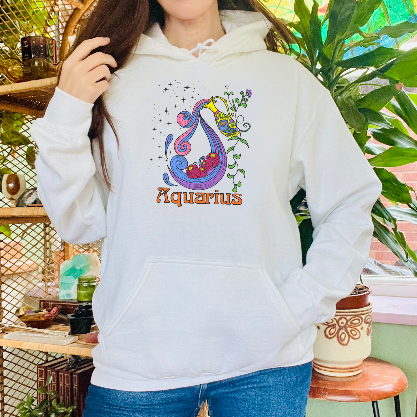 Aquarius star sign Hoodie, Water pale zodiac astrology Jumper, Horoscope birthday gift sweatshirt, Bold retro colourful Design top