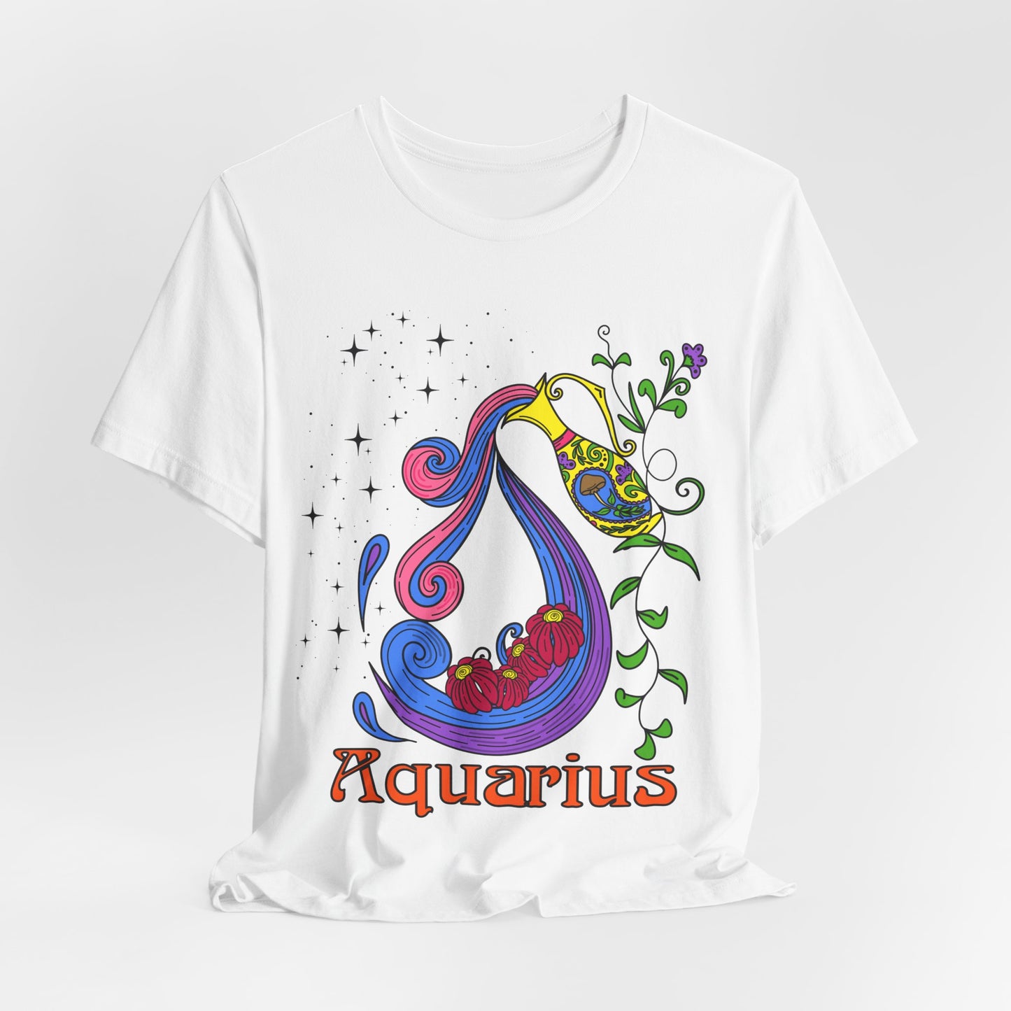 Aquarius star sign T-Shirt, water pale zodiac astrology top, Horoscope birthday gift Tee, Bold retro colourful Design tshirt