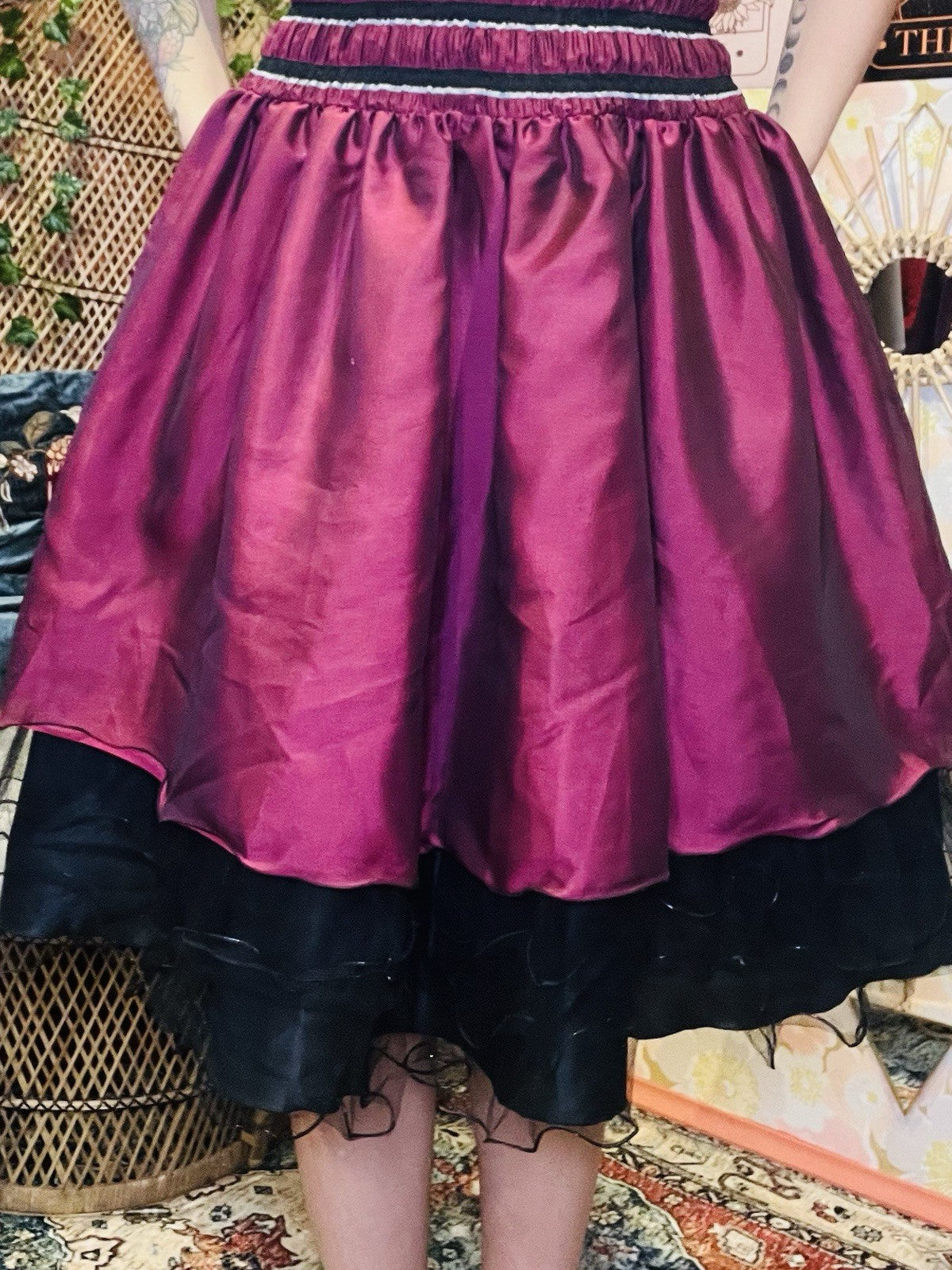 Vintage 1990s Party Dress Purple Size 10 Cinched Waist Grunge Layered Tulle S